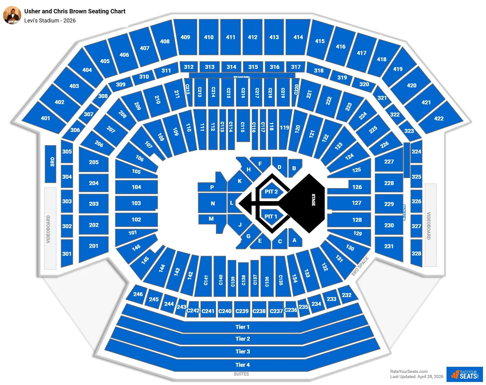 Usher and Chris Brown seating chart Levi
