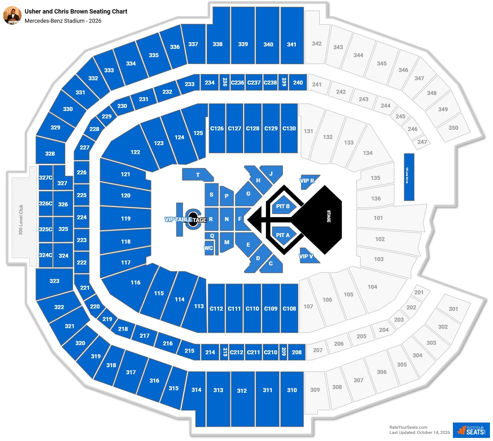 Usher and Chris Brown Seating Chart at Mercedes-Benz Stadium