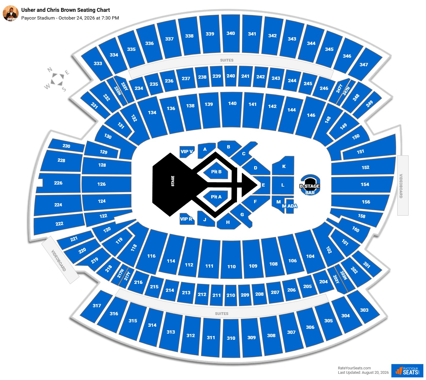 Usher and Chris Brown Seating Chart at Paycor Stadium