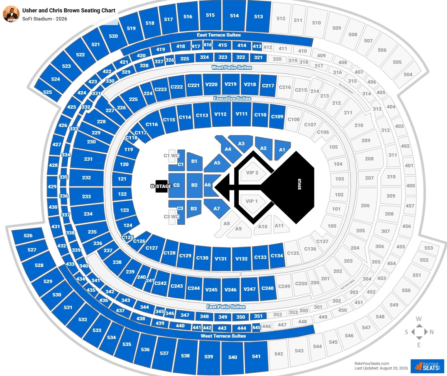 Usher and Chris Brown Seating Chart at SoFi Stadium