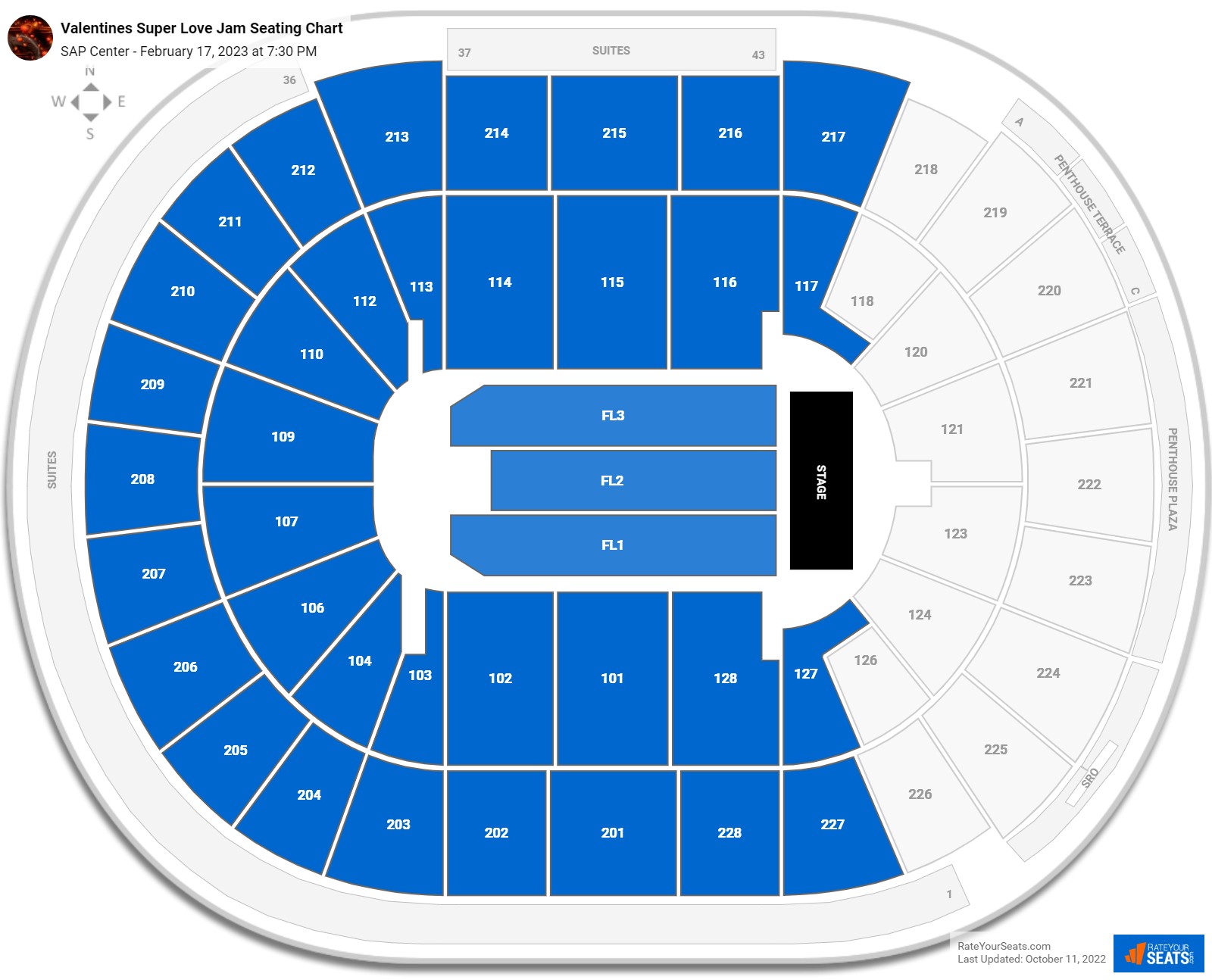 Valentines Super Love Jam seating chart SAP Center