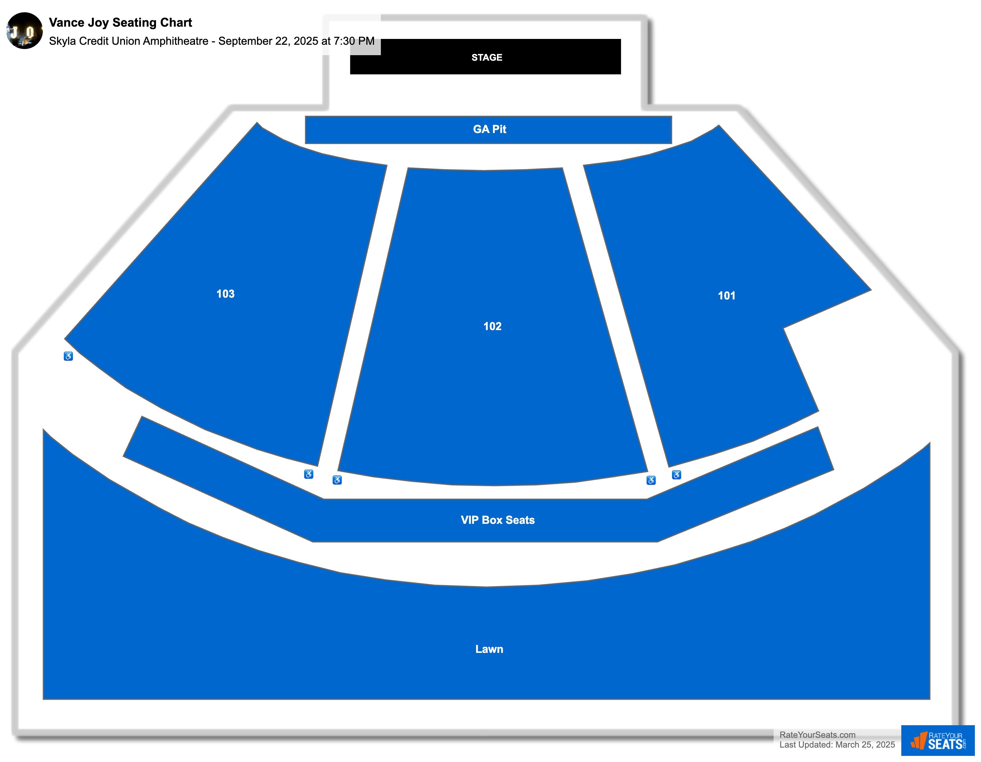 Vance Joy seating chart Skyla Credit Union Amphitheatre