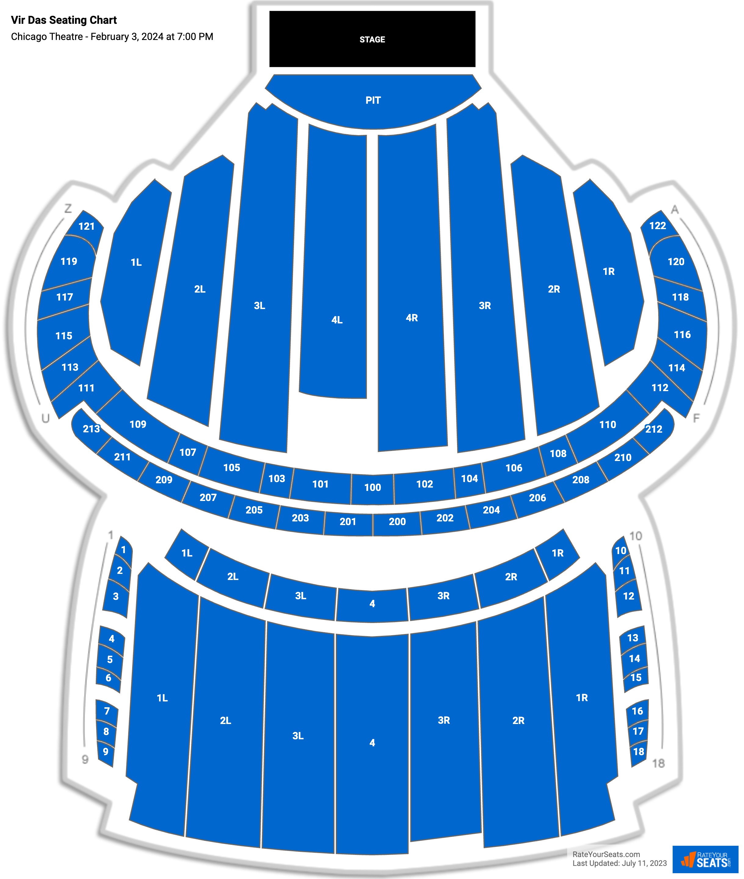 Vir Das seating chart Chicago Theatre