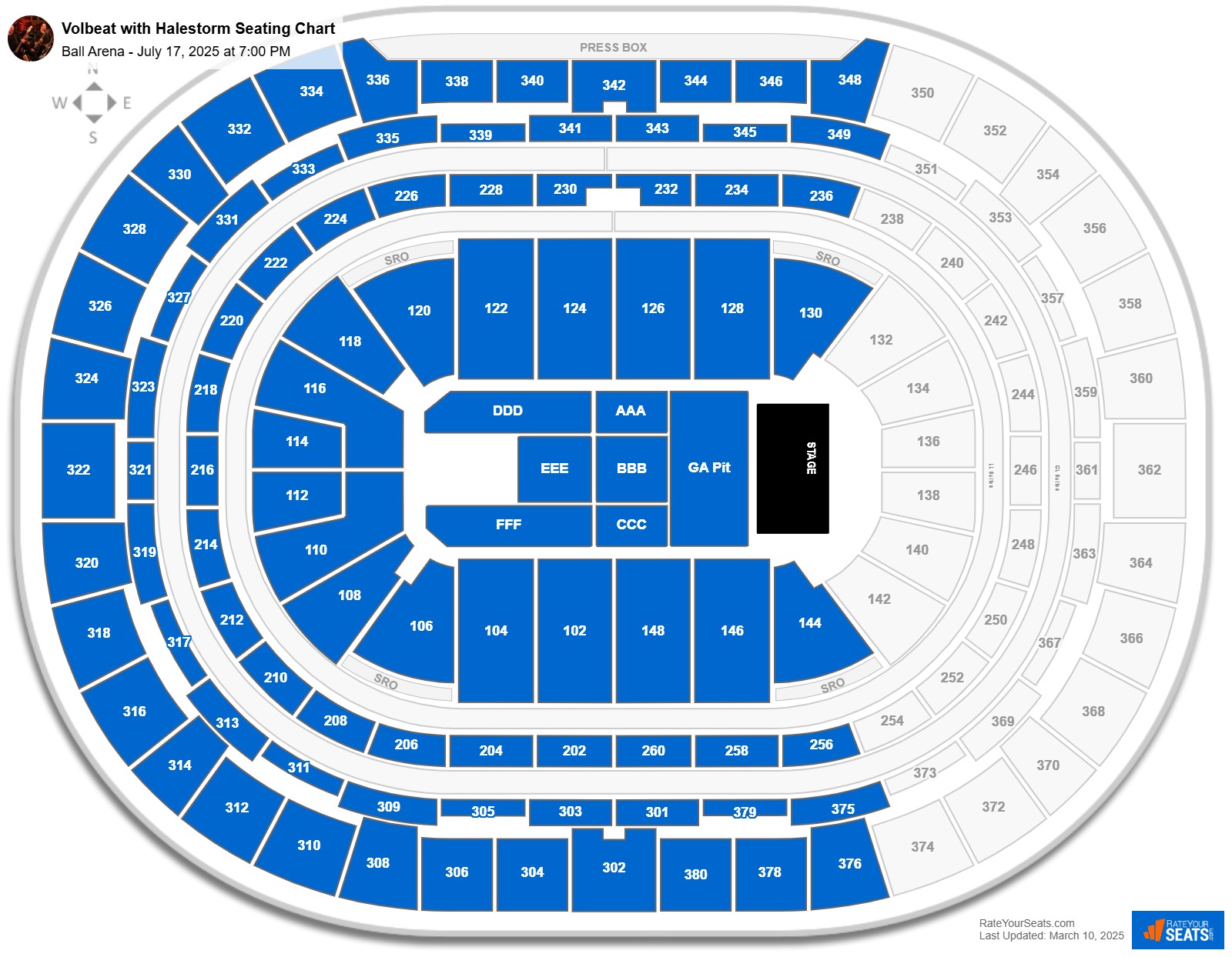 Volbeat with Halestorm seating chart Ball Arena