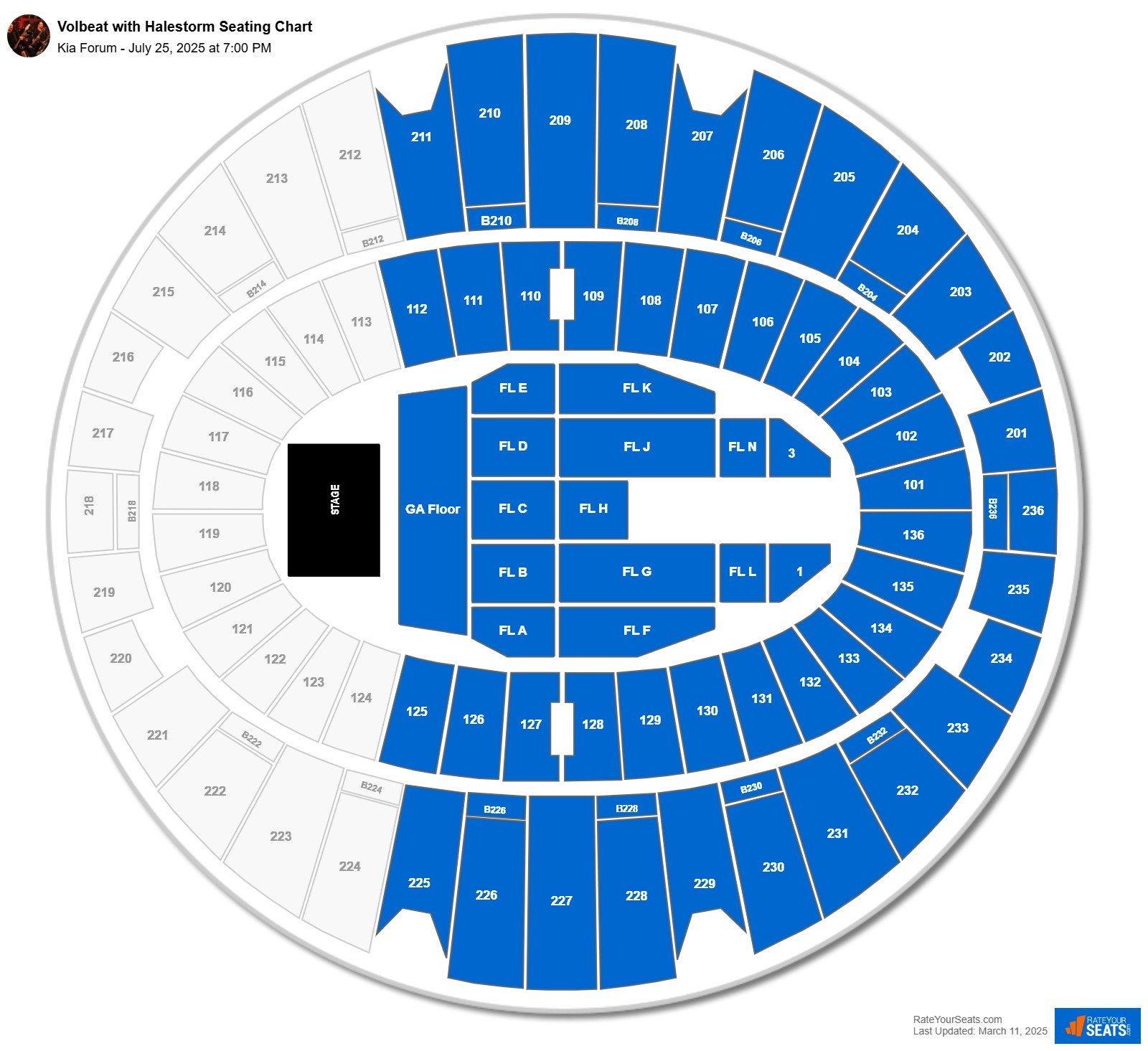 Volbeat with Halestorm seating chart Kia Forum
