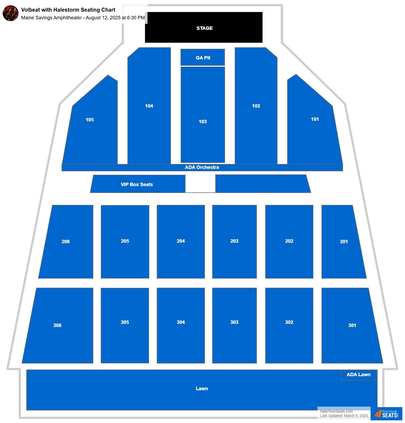 Volbeat with Halestorm seating chart Maine Savings Amphitheater