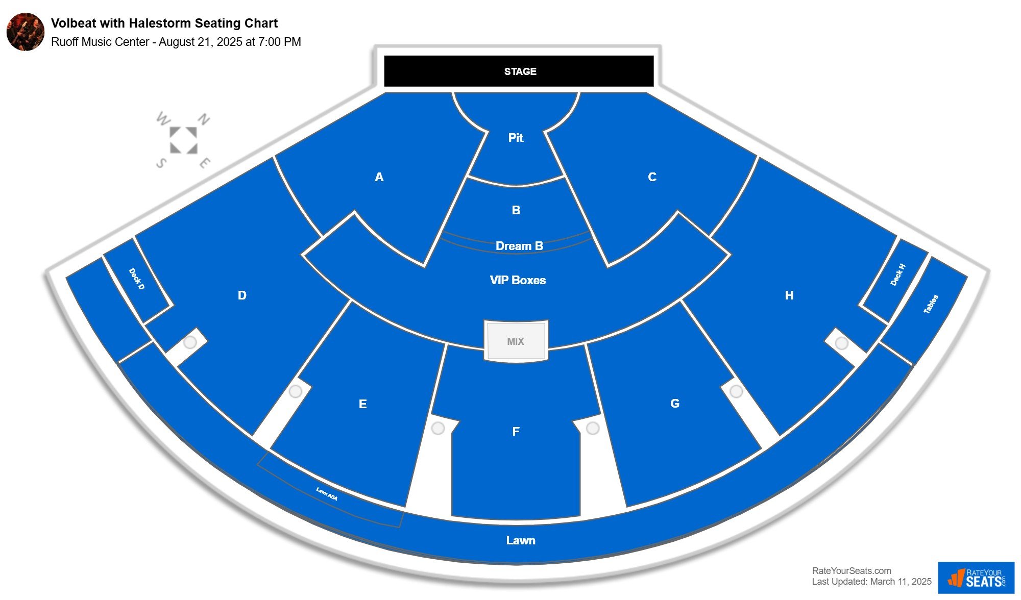 Volbeat with Halestorm seating chart Ruoff Music Center