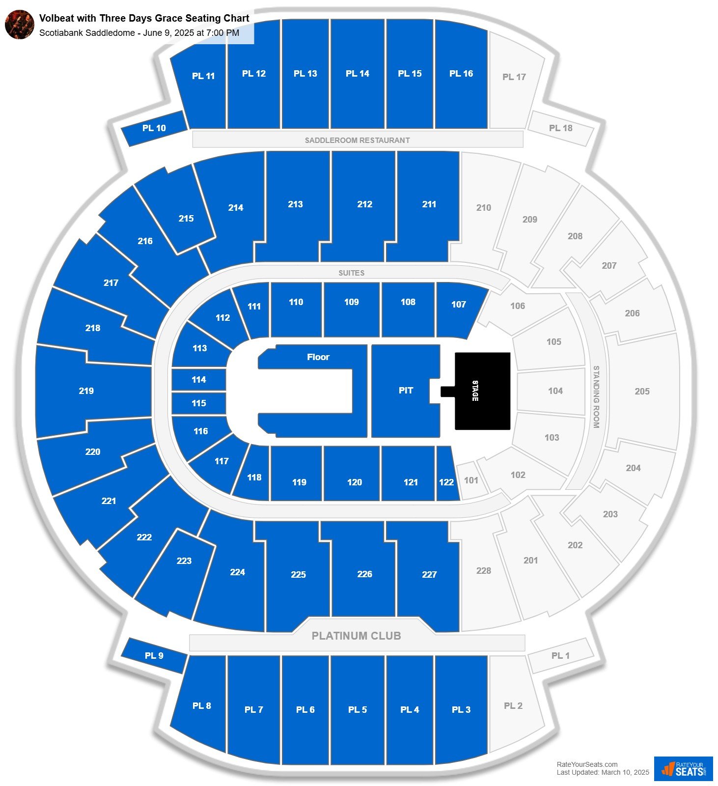 Volbeat with Three Days Grace seating chart Scotiabank Saddledome