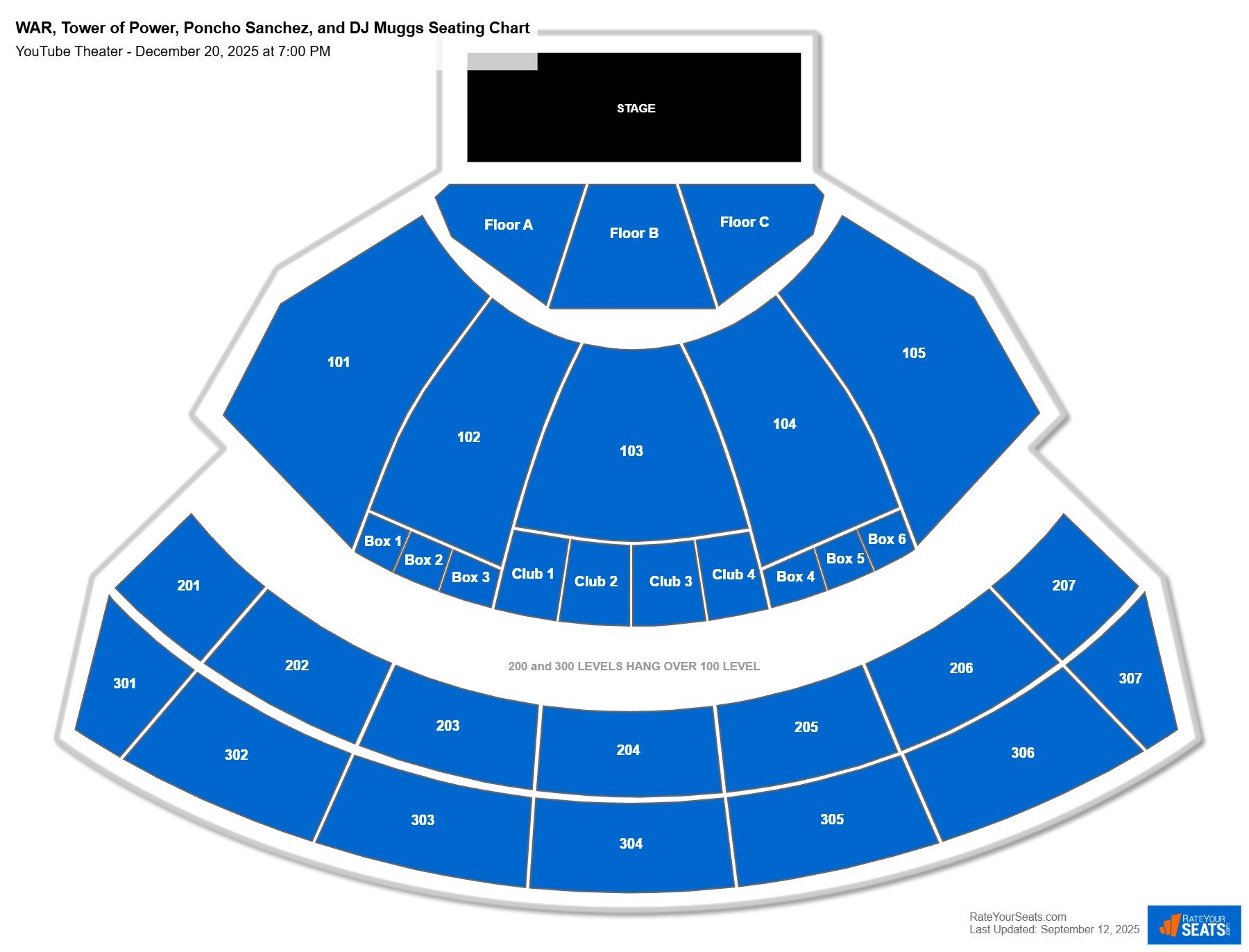 WAR, Tower of Power, Poncho Sanchez, and DJ Muggs seating chart YouTube Theater