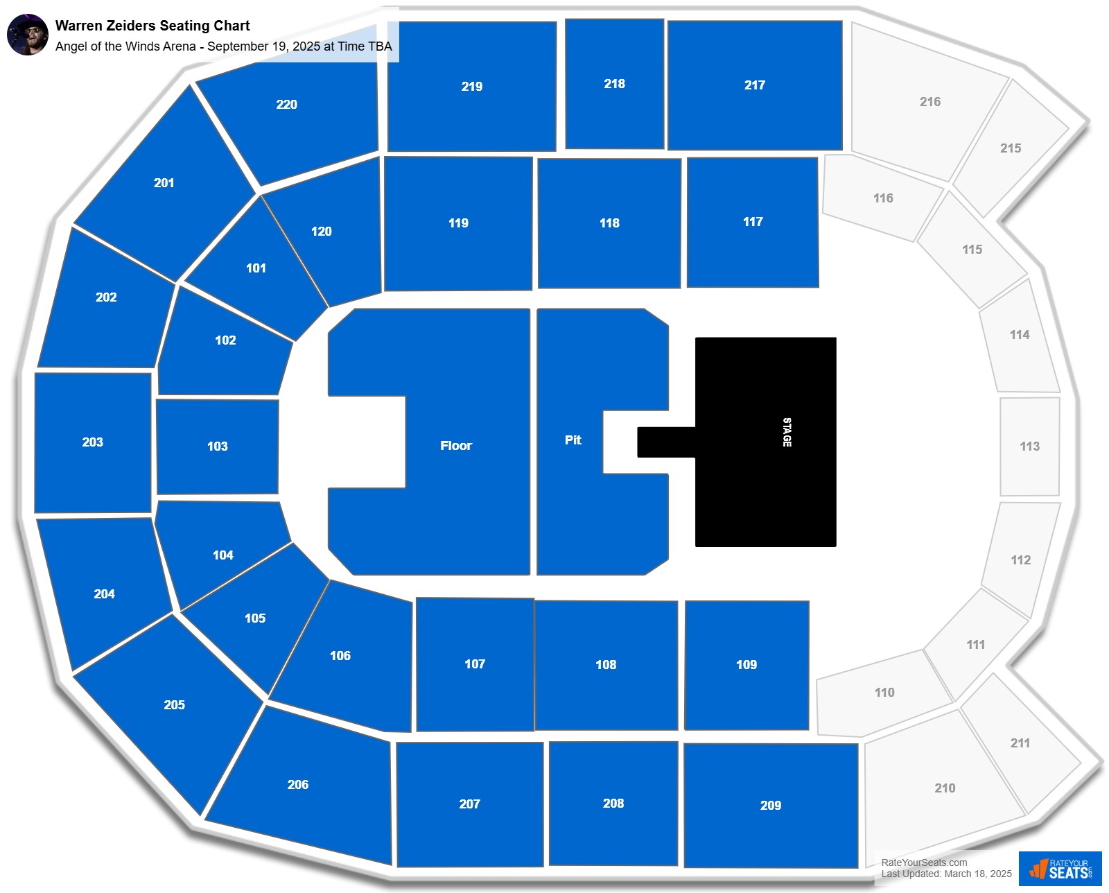 Warren Zeiders seating chart Angel of the Winds Arena