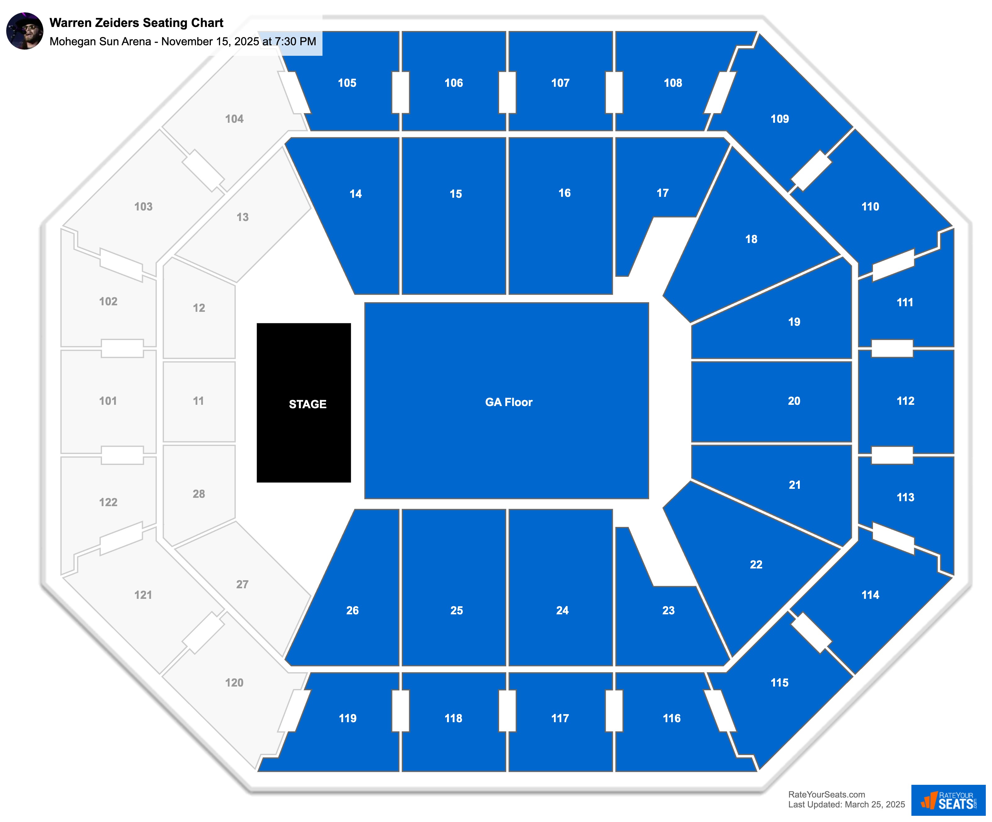 Warren Zeiders seating chart Mohegan Sun Arena