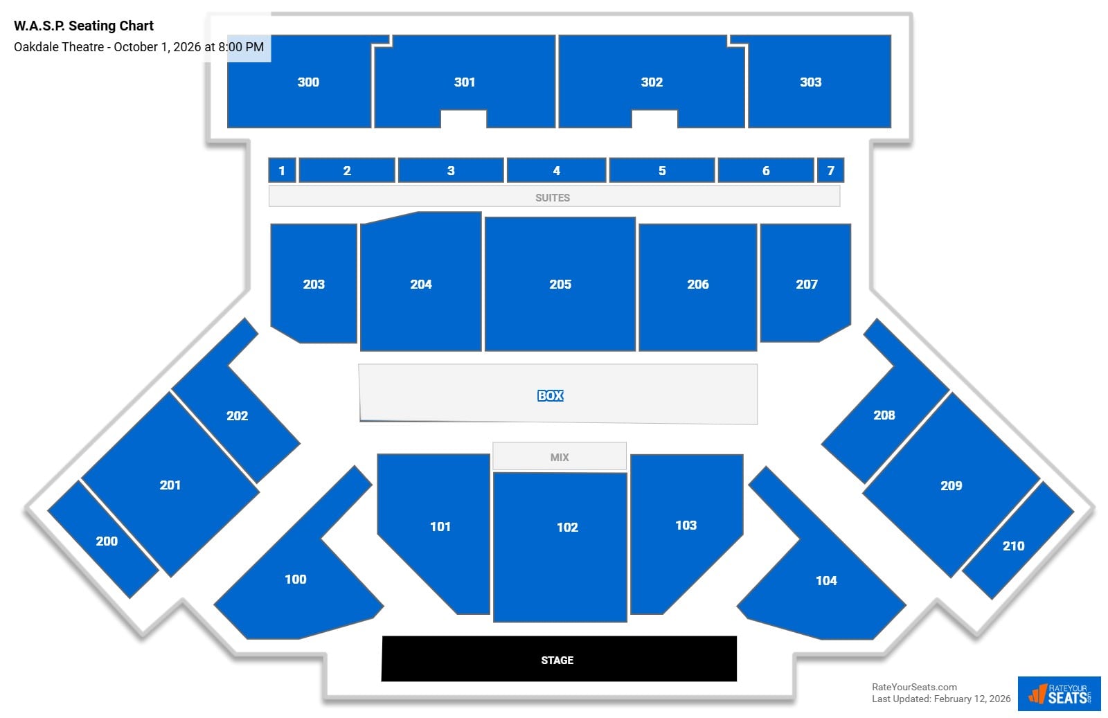 W.A.S.P. seating chart Oakdale Theatre