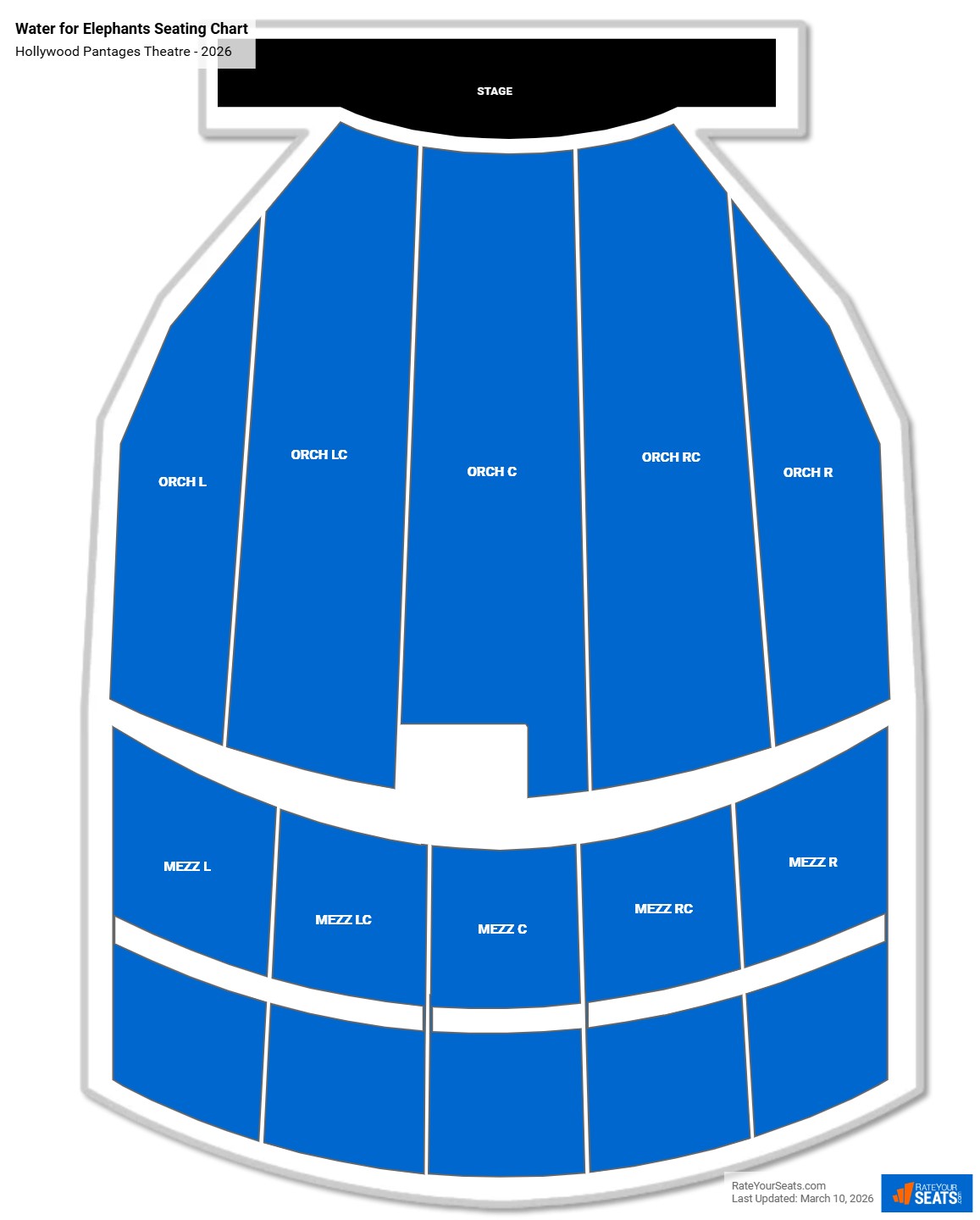 Water for Elephants seating chart Hollywood Pantages Theatre