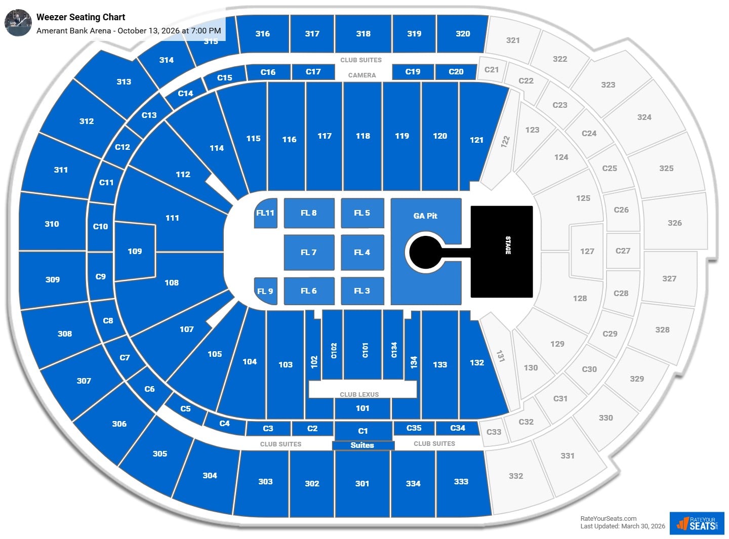 Weezer seating chart Amerant Bank Arena