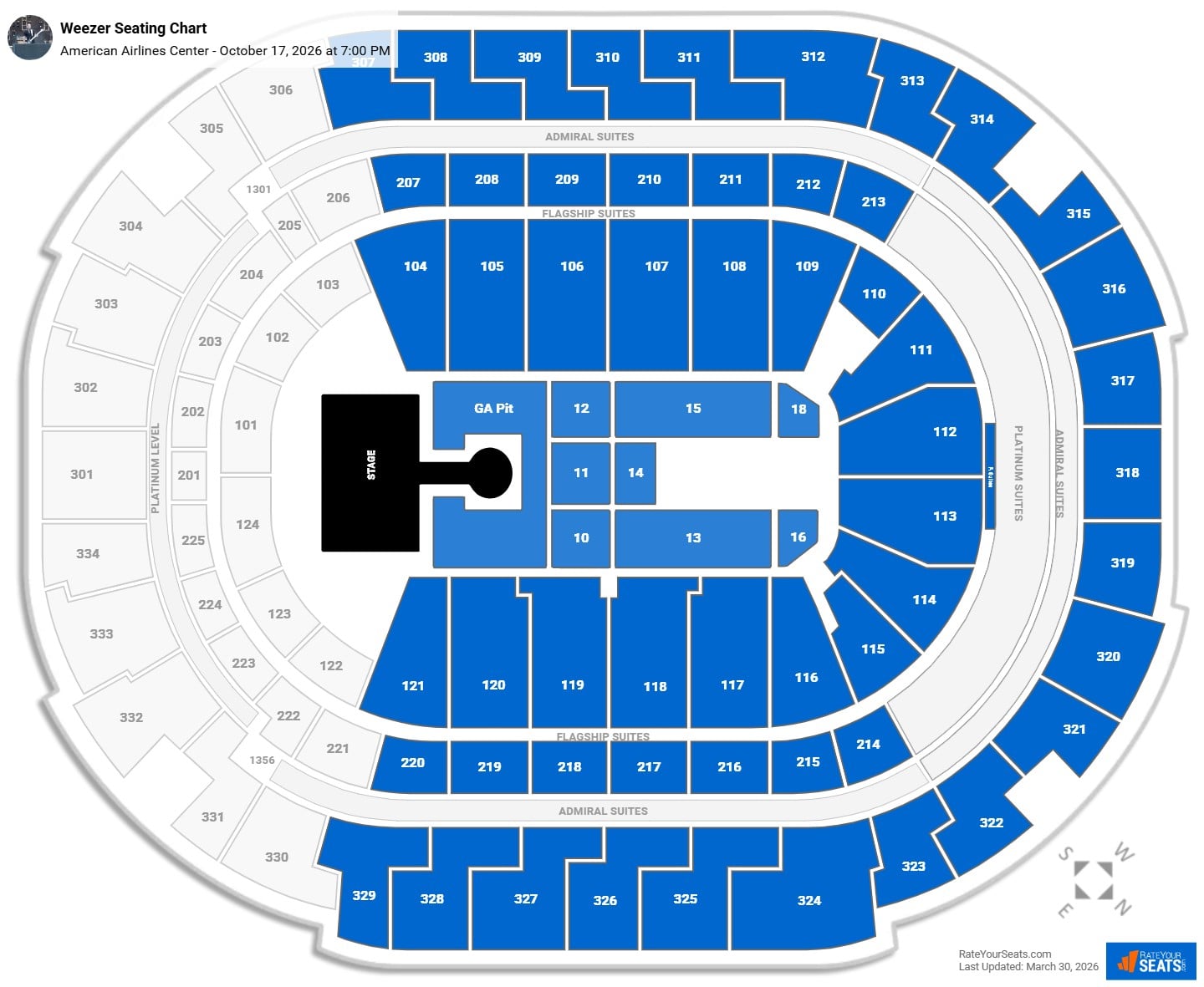 Weezer seating chart American Airlines Center