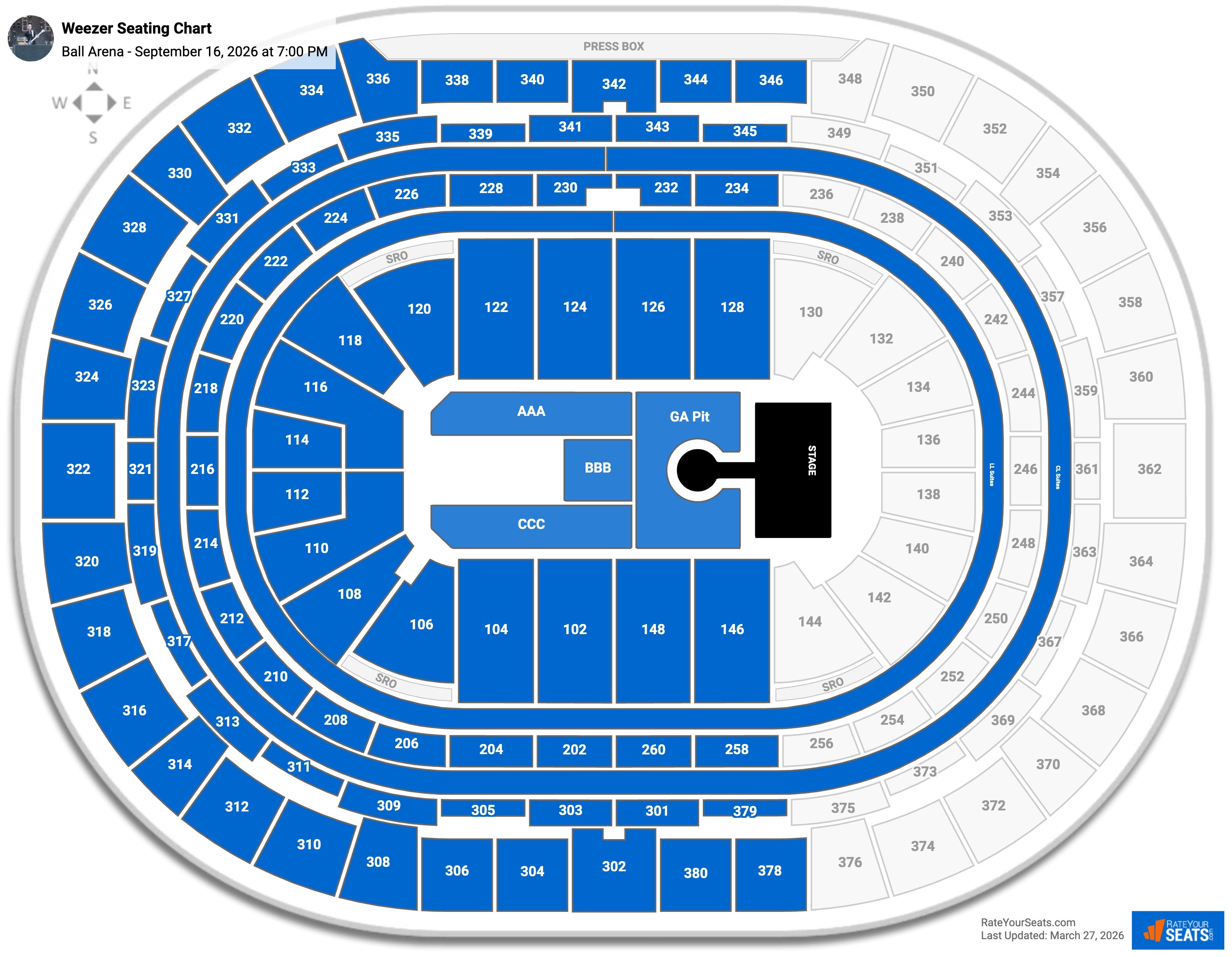 Weezer seating chart Ball Arena