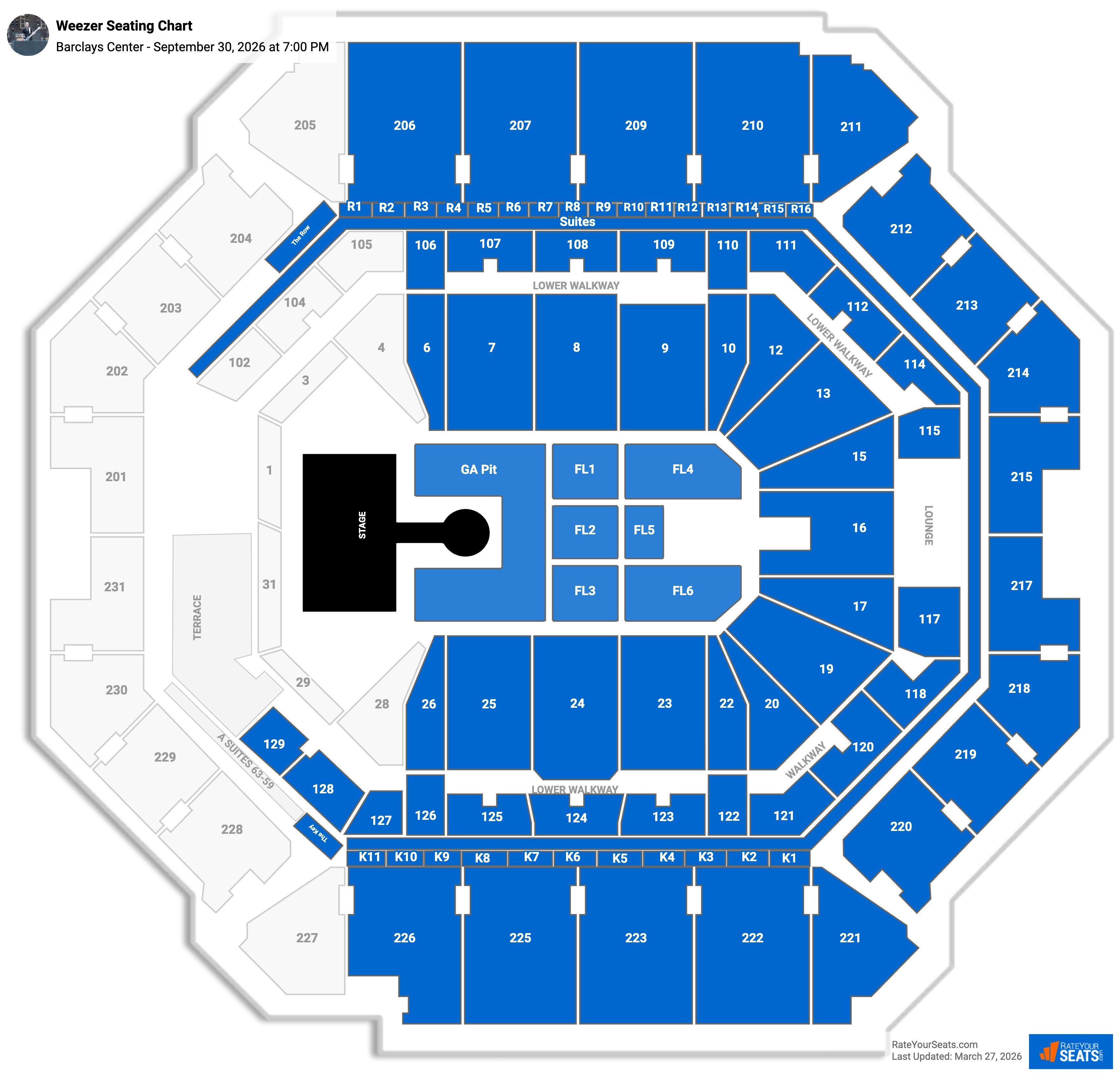 Weezer seating chart Barclays Center