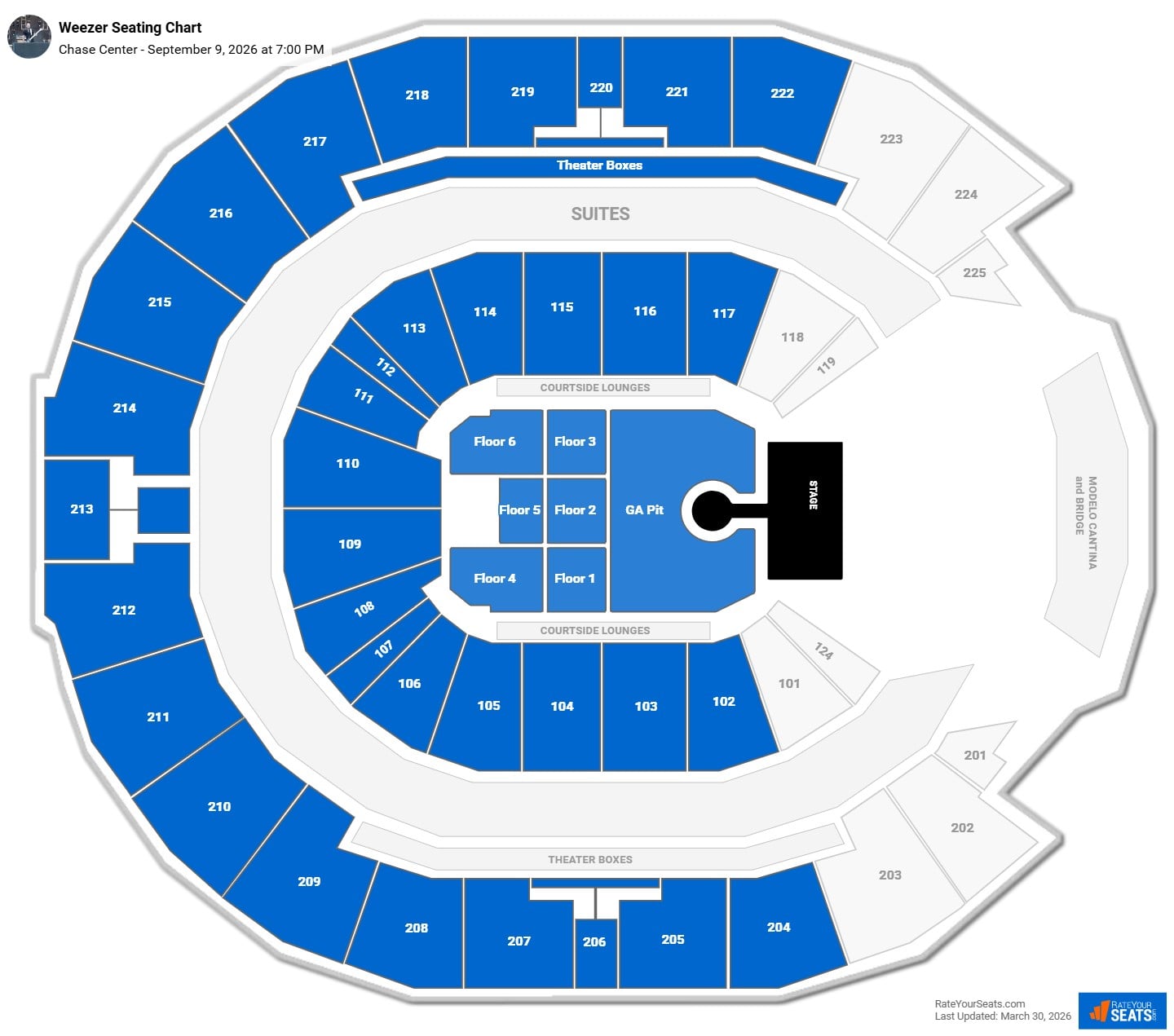 Weezer seating chart Chase Center