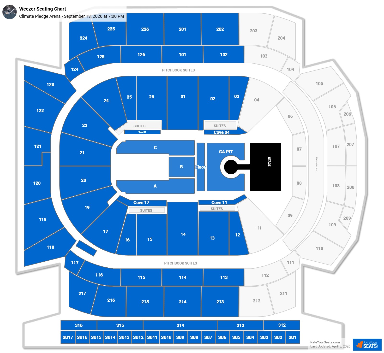 Weezer seating chart Climate Pledge Arena