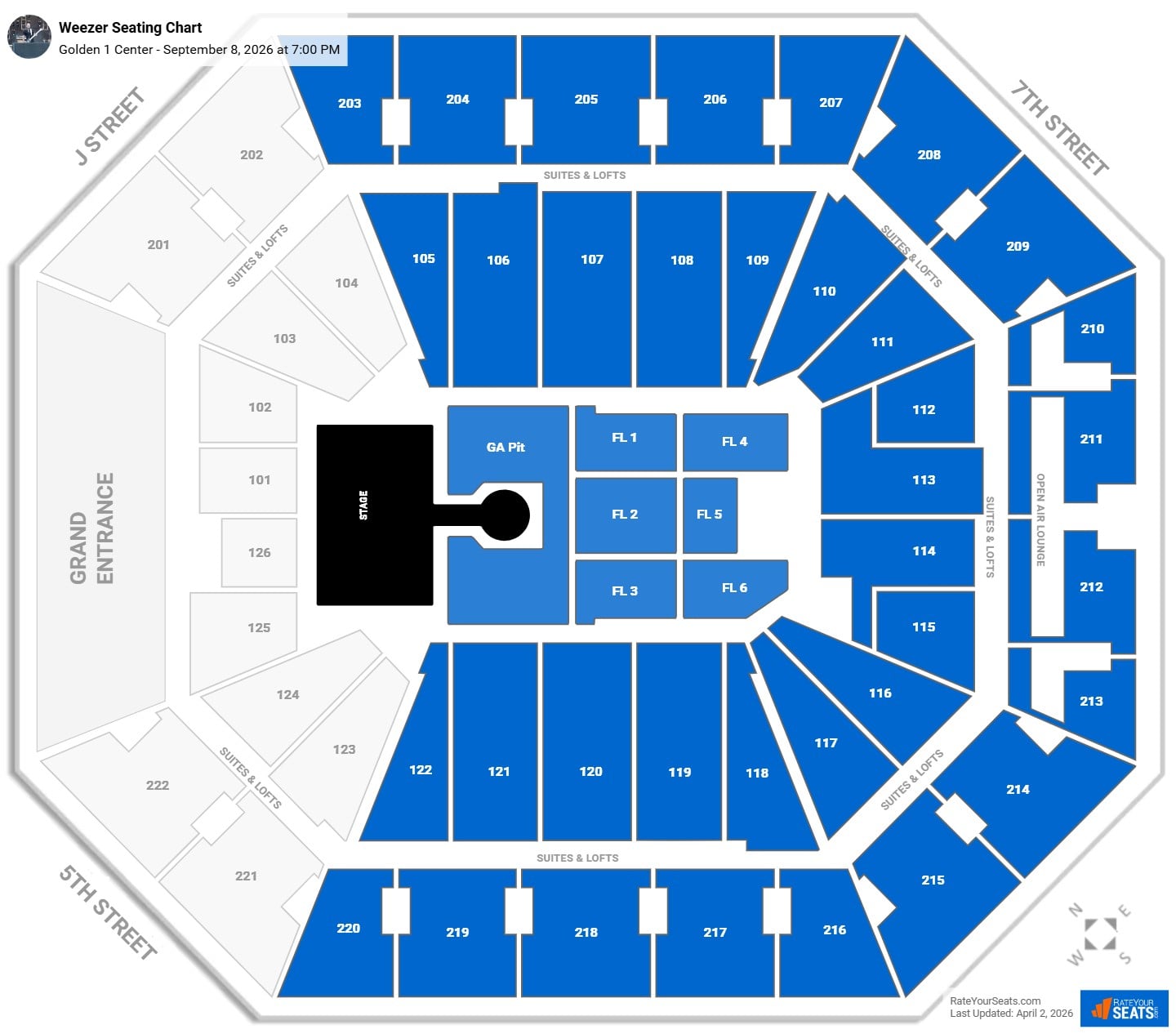 Weezer seating chart Golden 1 Center
