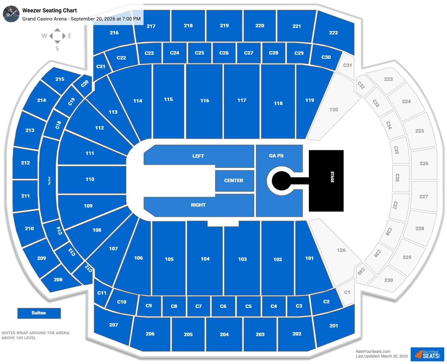 Weezer seating chart Grand Casino Arena