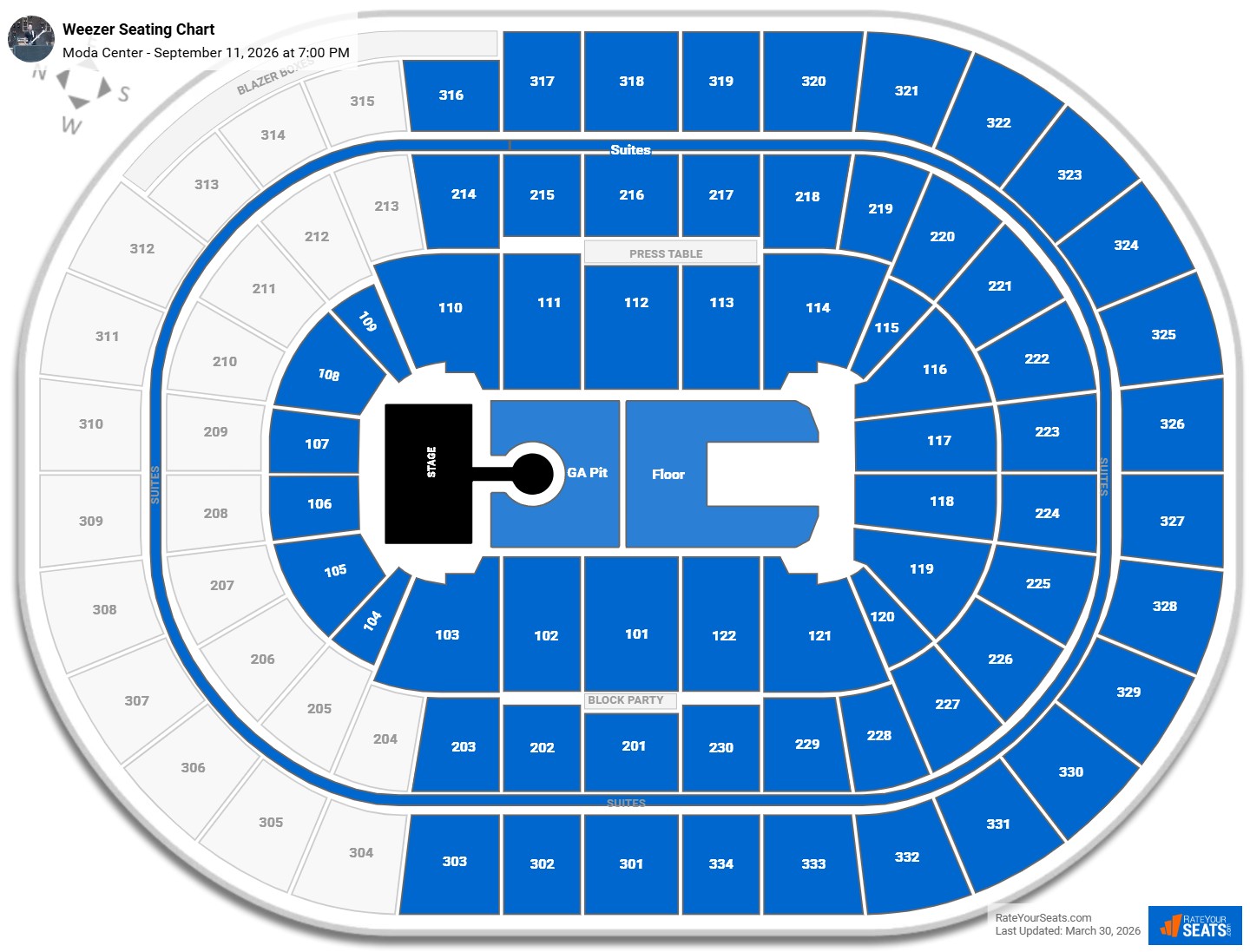 Weezer seating chart Moda Center