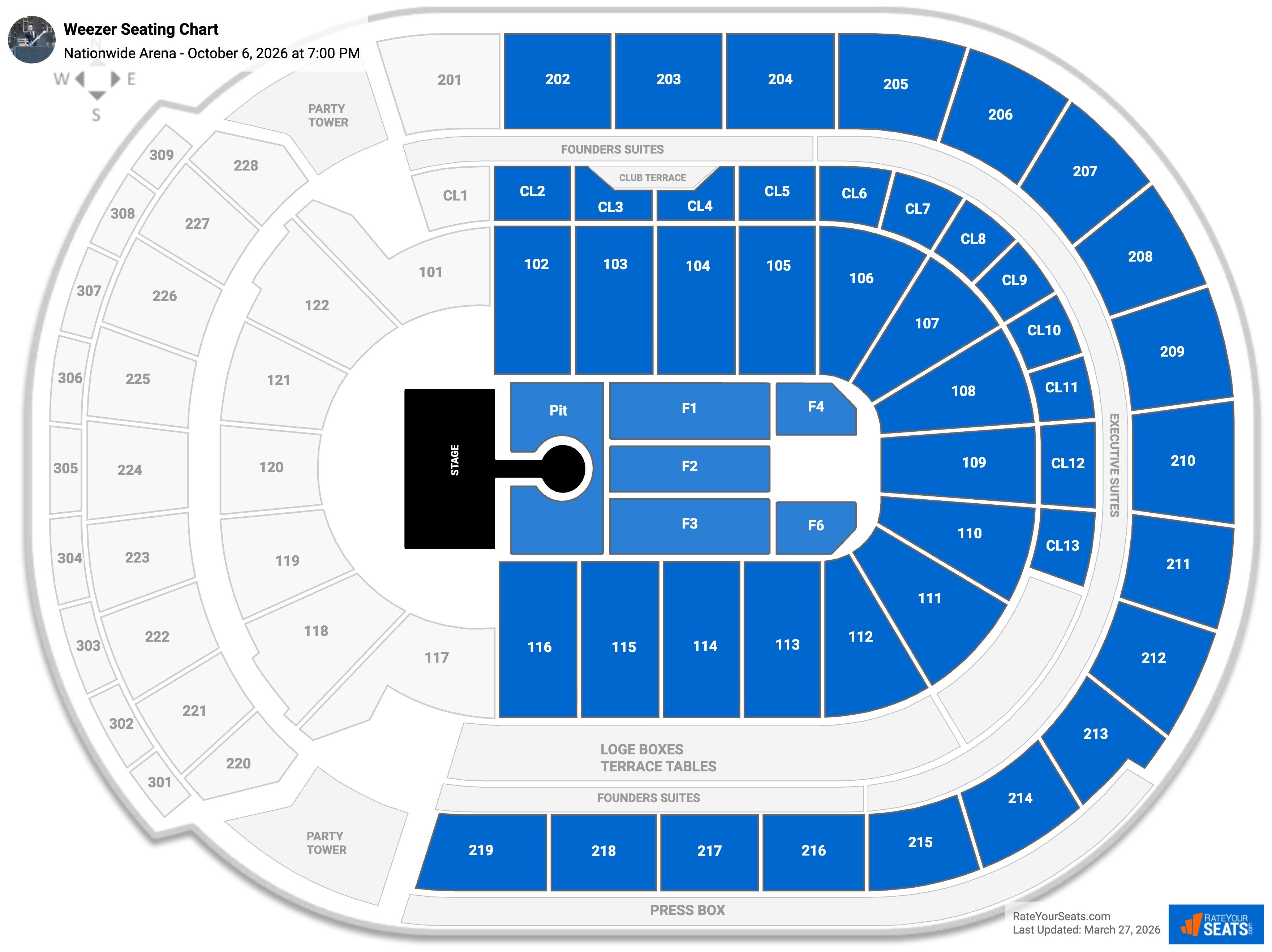 Weezer seating chart Nationwide Arena