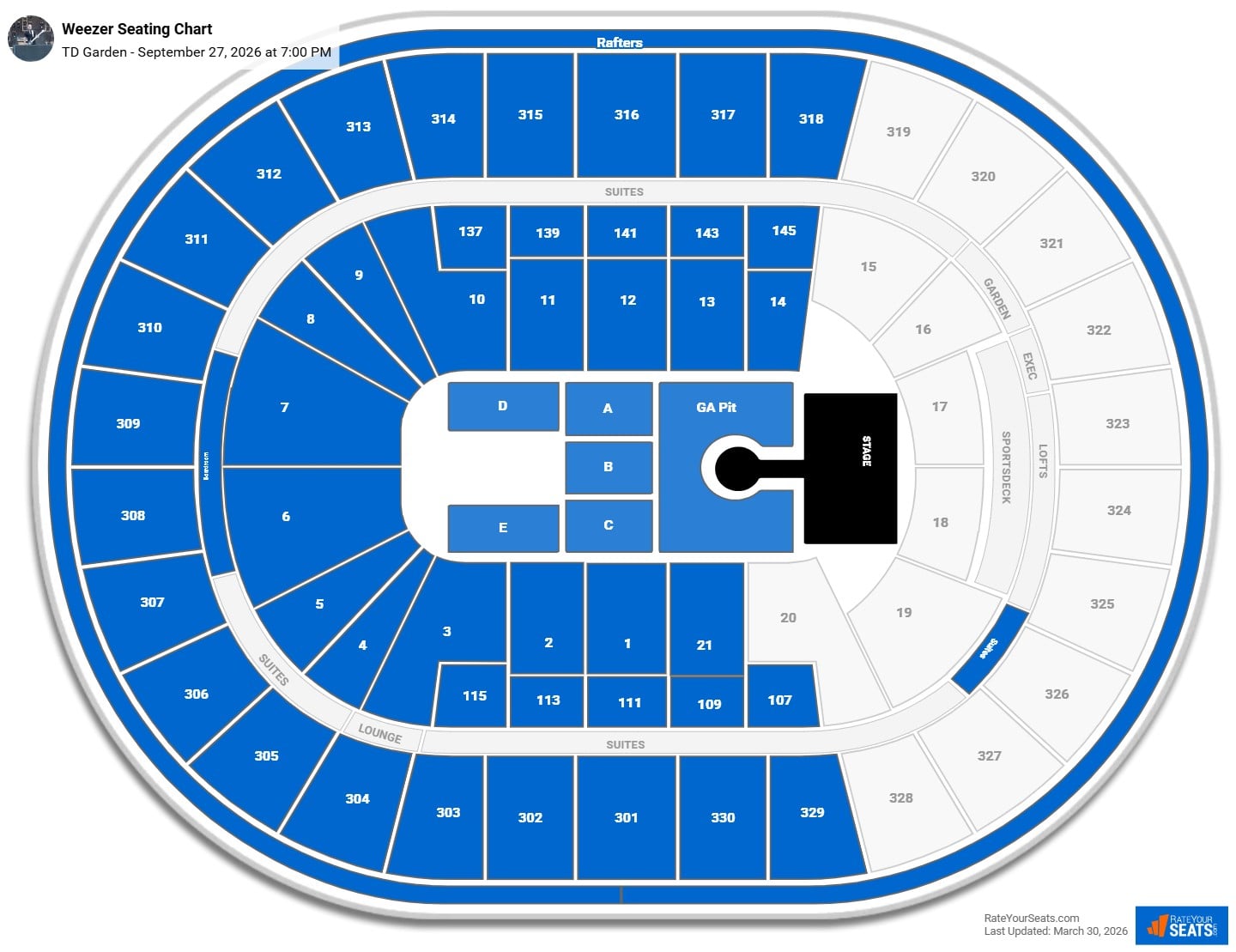 Weezer seating chart TD Garden