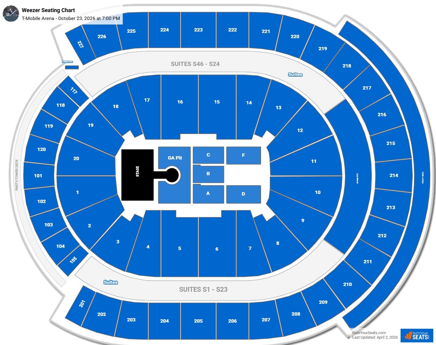 Weezer seating chart T-Mobile Arena