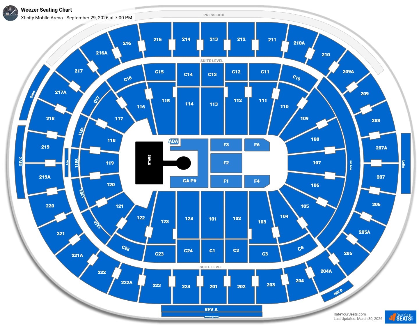 Weezer seating chart Xfinity Mobile Arena