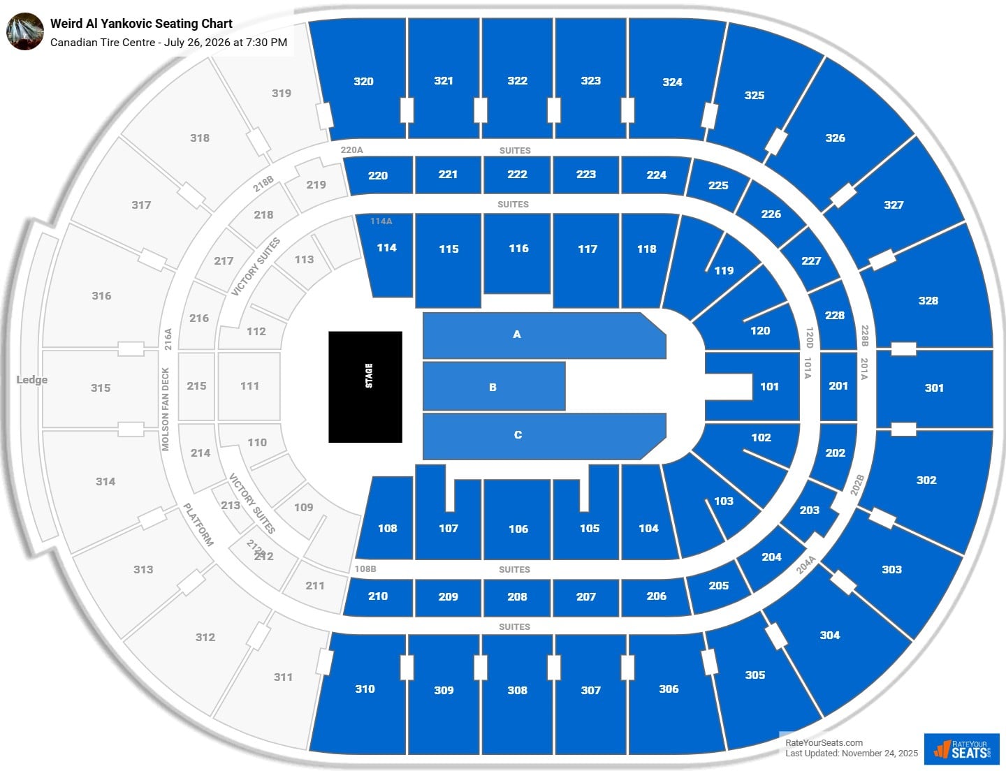 Weird Al Yankovic seating chart Canadian Tire Centre