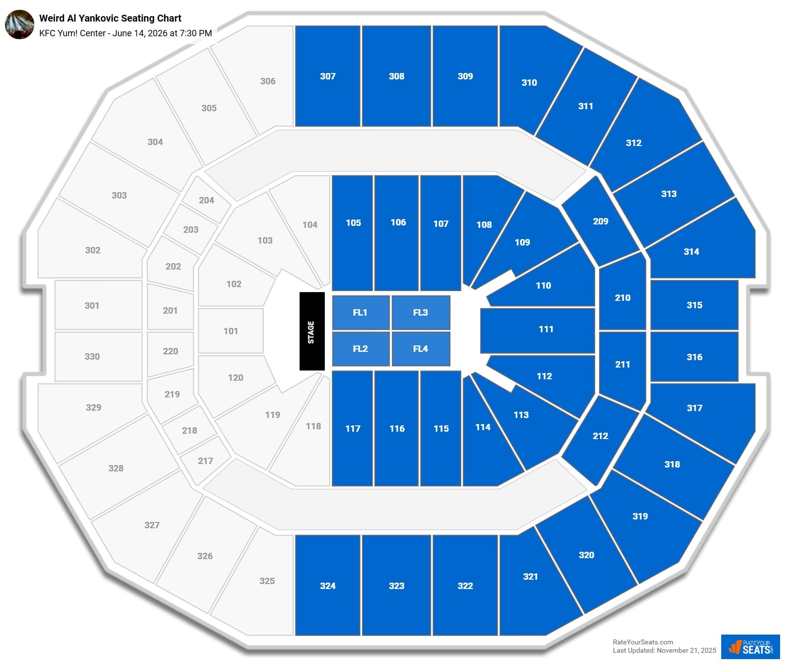 Weird Al Yankovic seating chart KFC Yum! Center