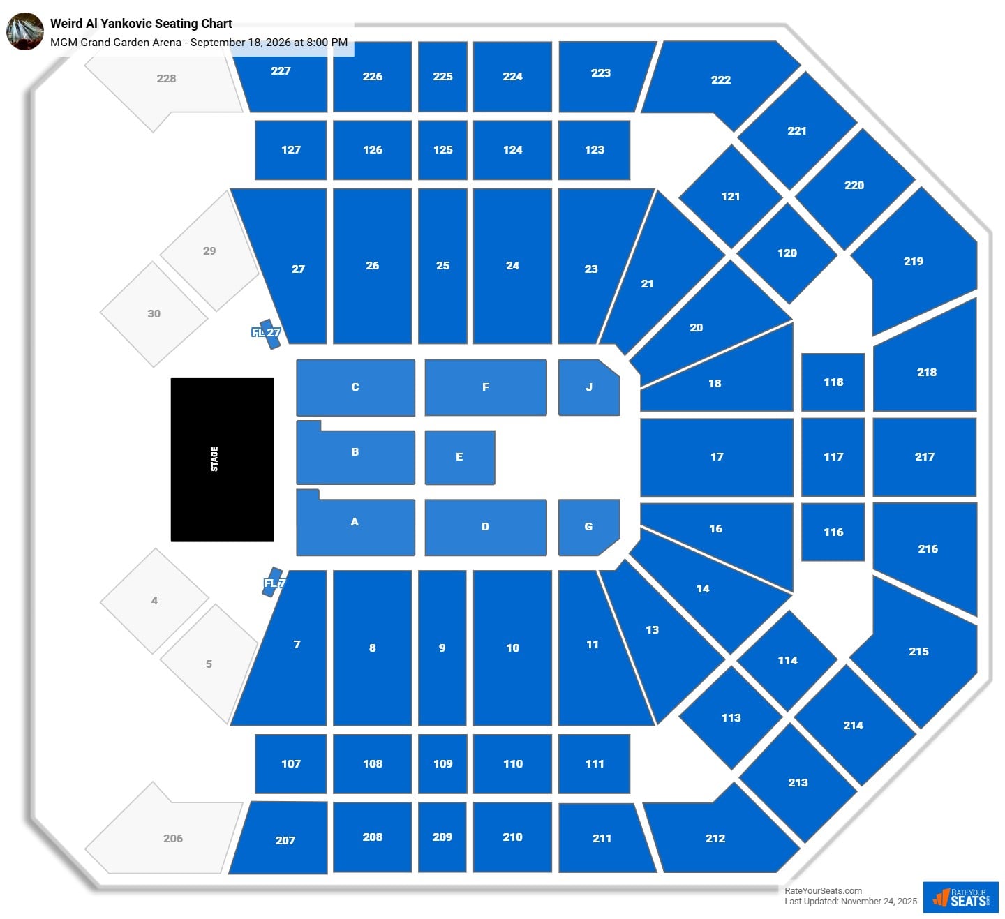 Weird Al Yankovic seating chart MGM Grand Garden Arena