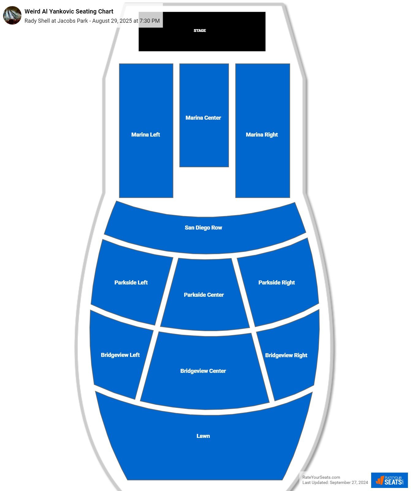 Weird Al Yankovic seating chart Rady Shell at Jacobs Park