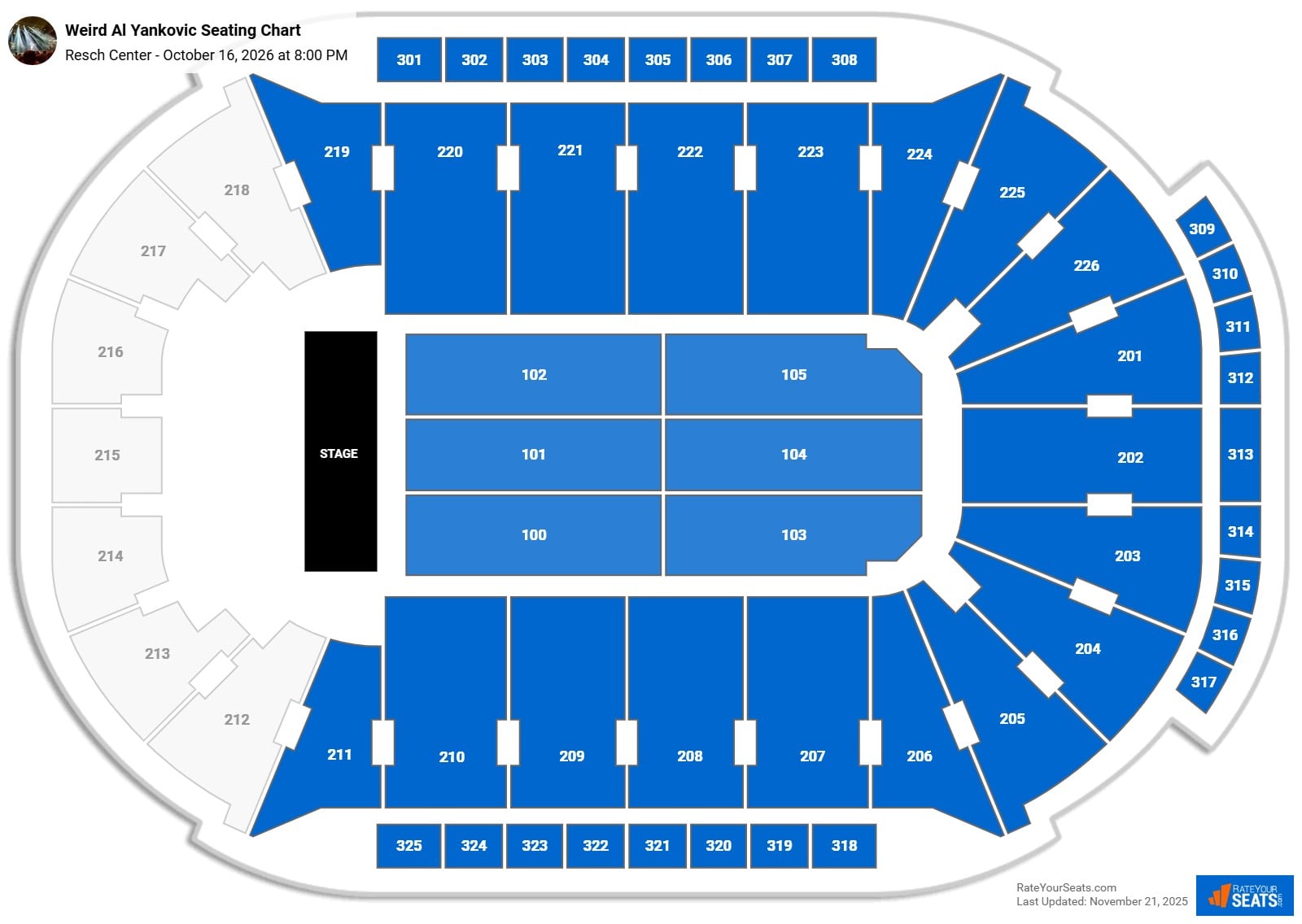 Weird Al Yankovic seating chart Resch Center