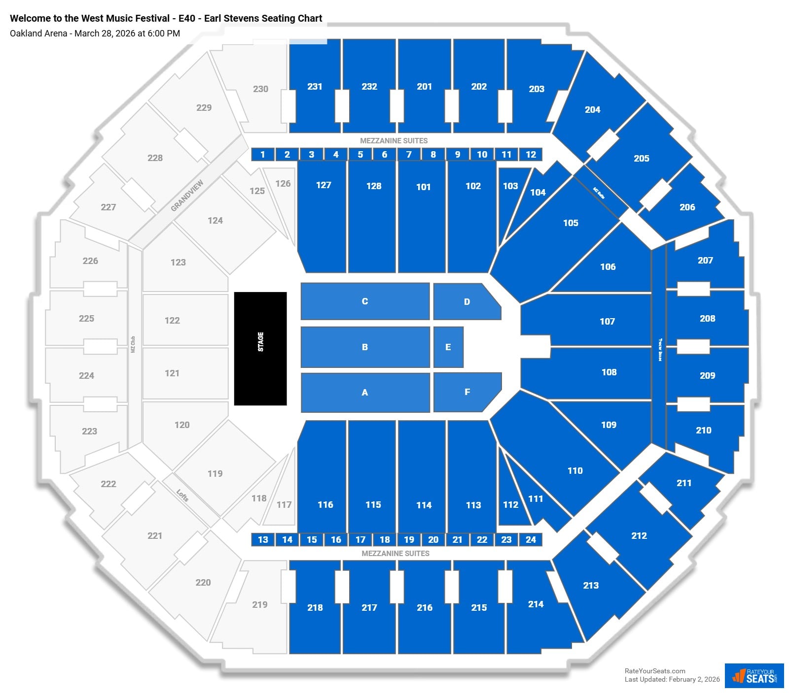 Welcome to the West Music Festival - E40 - Earl Stevens seating chart Oakland Arena