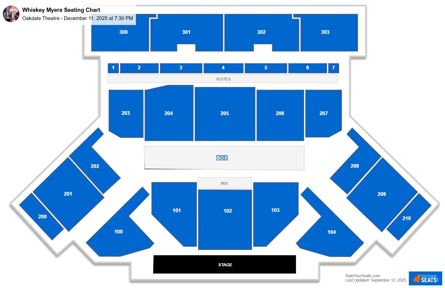 Whiskey Myers seating chart Oakdale Theatre