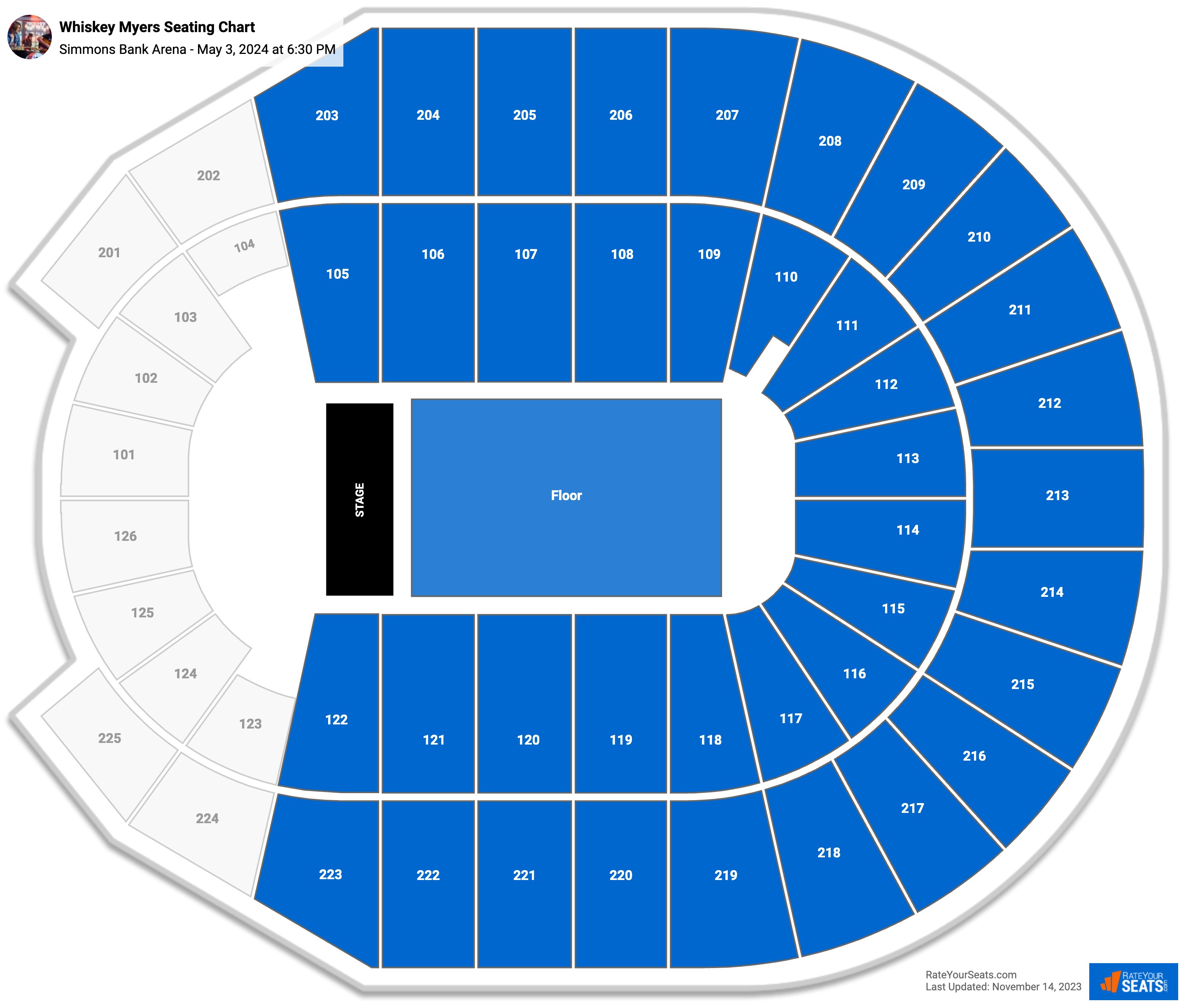 Whiskey Myers seating chart Simmons Bank Arena