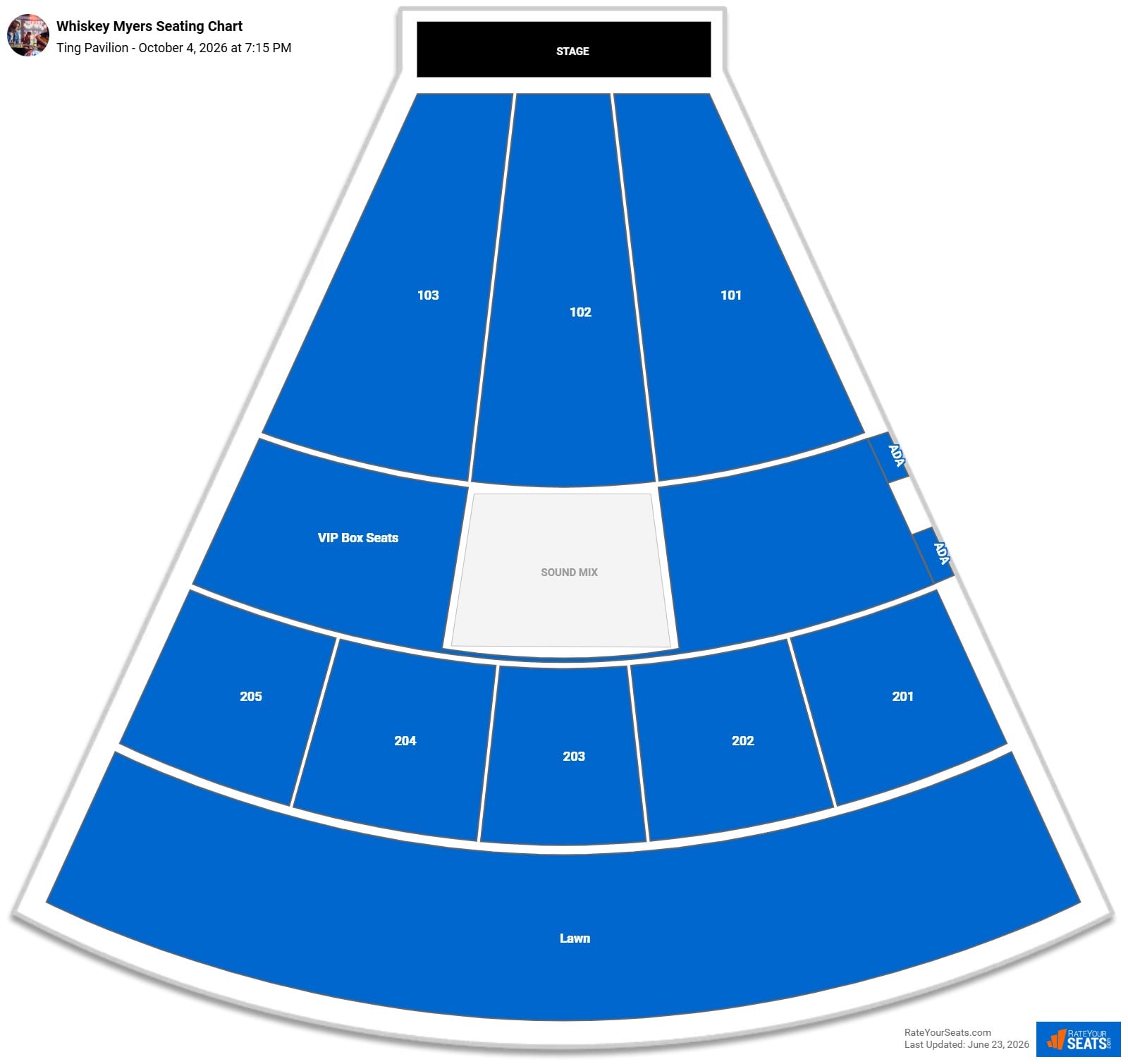Whiskey Myers Seating Chart at Ting Pavilion