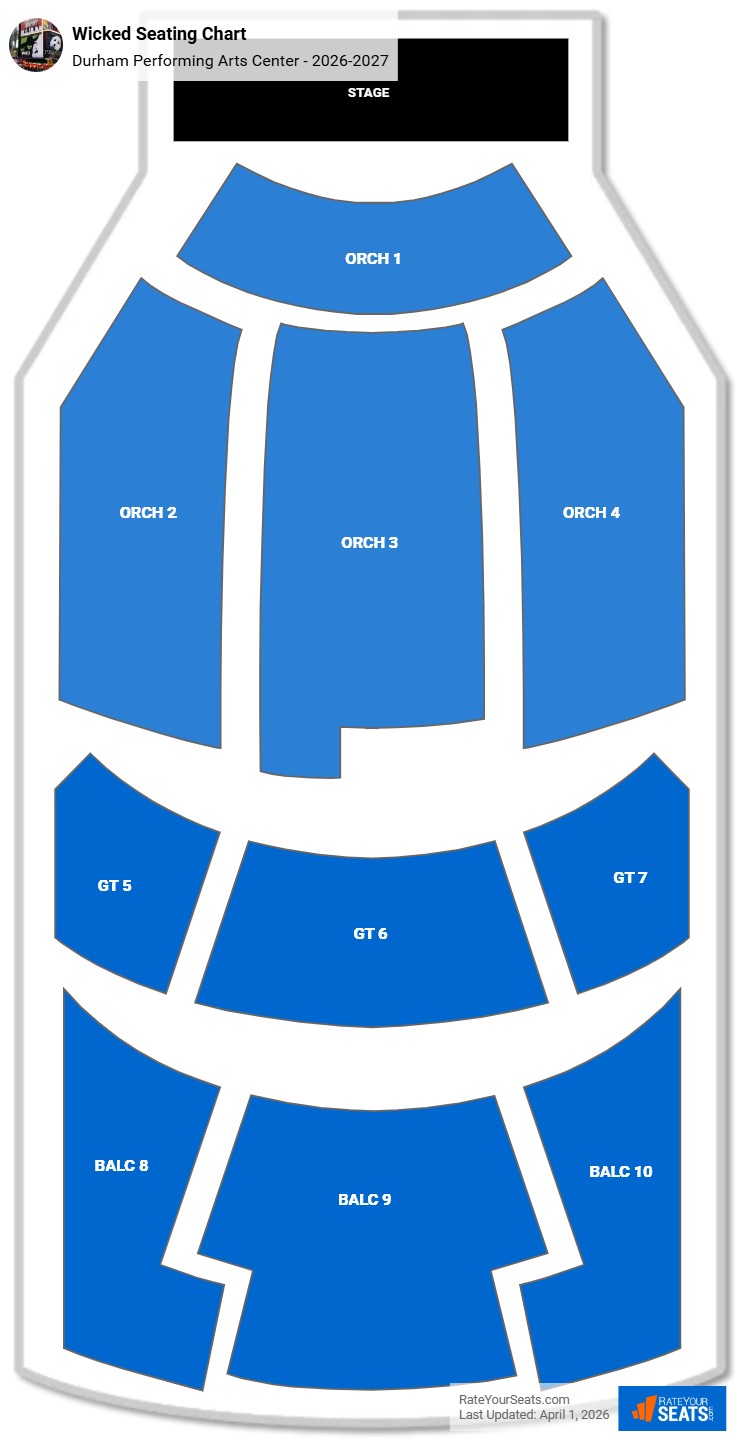 Wicked seating chart Durham Performing Arts Center