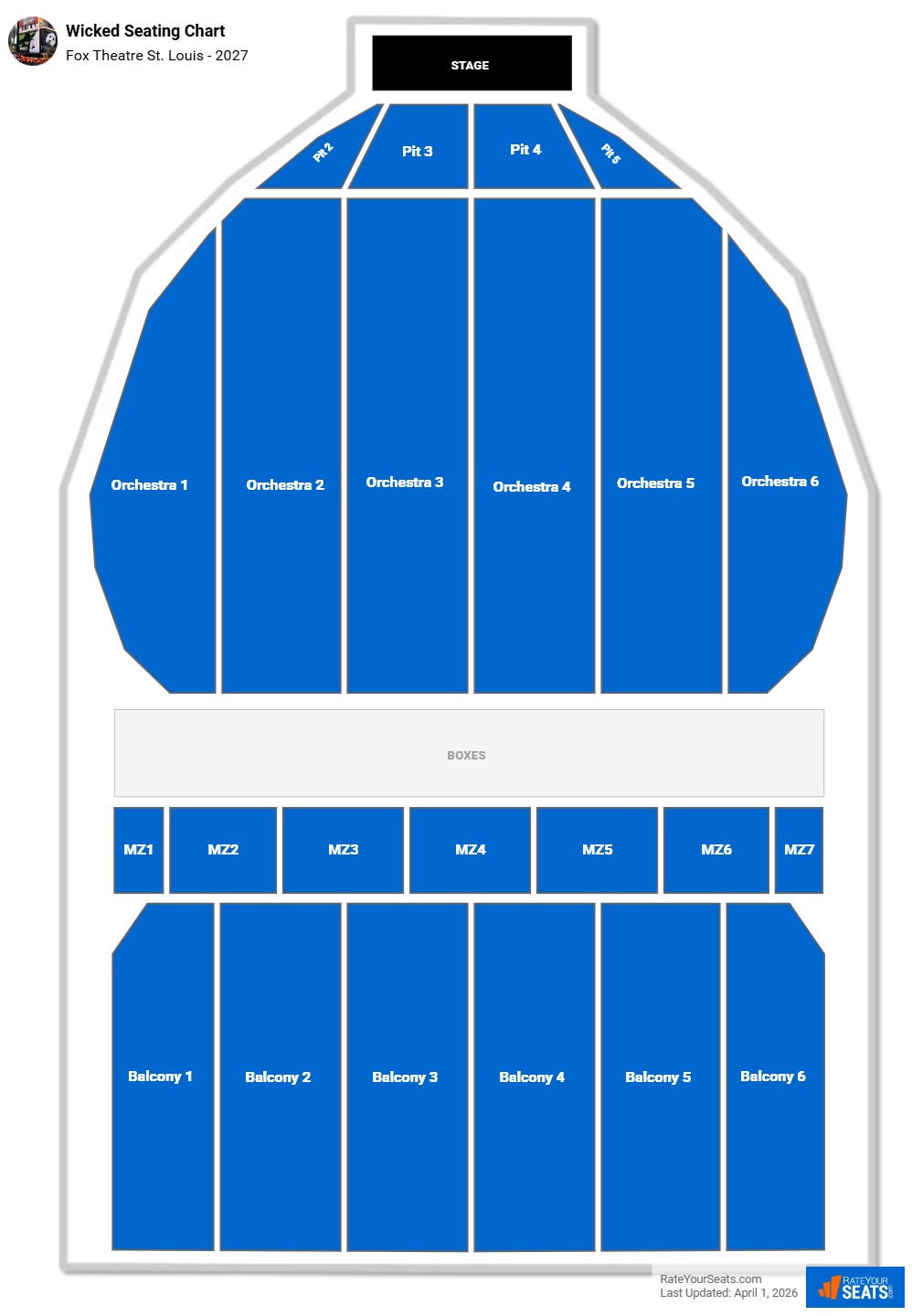 Wicked seating chart Fox Theatre St. Louis