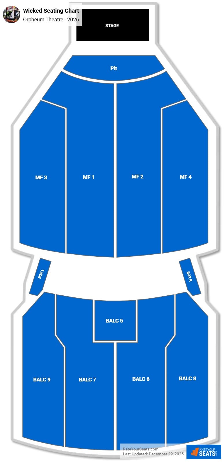 Wicked seating chart Orpheum Theatre (Minneapolis)