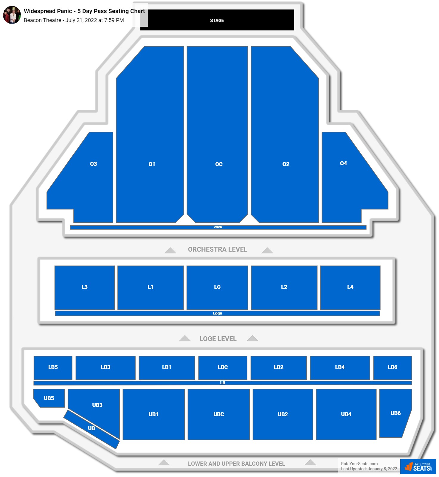 Widespread Panic - 5 Day Pass seating chart Beacon Theatre