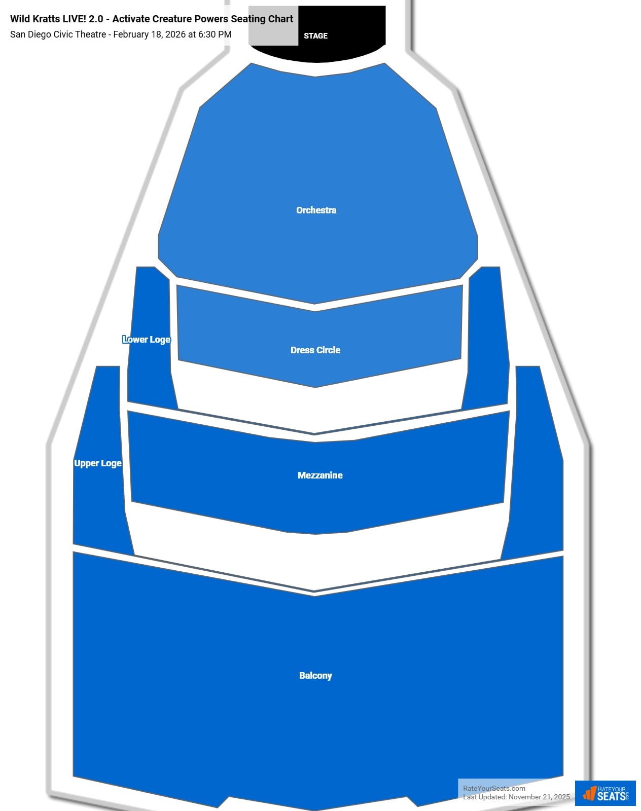 Wild Kratts LIVE! 2.0 - Activate Creature Powers seating chart San Diego Civic Theatre