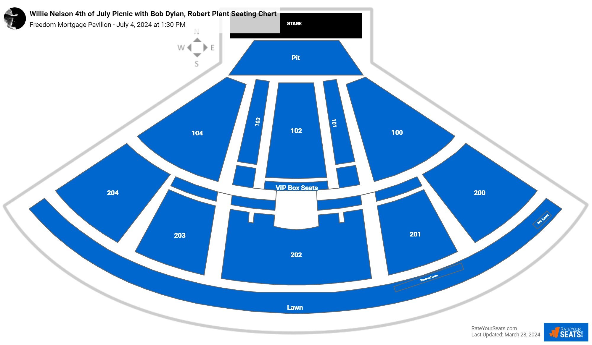 Willie Nelson 4th of July Picnic with Bob Dylan, Robert Plant seating chart Freedom Mortgage Pavilion