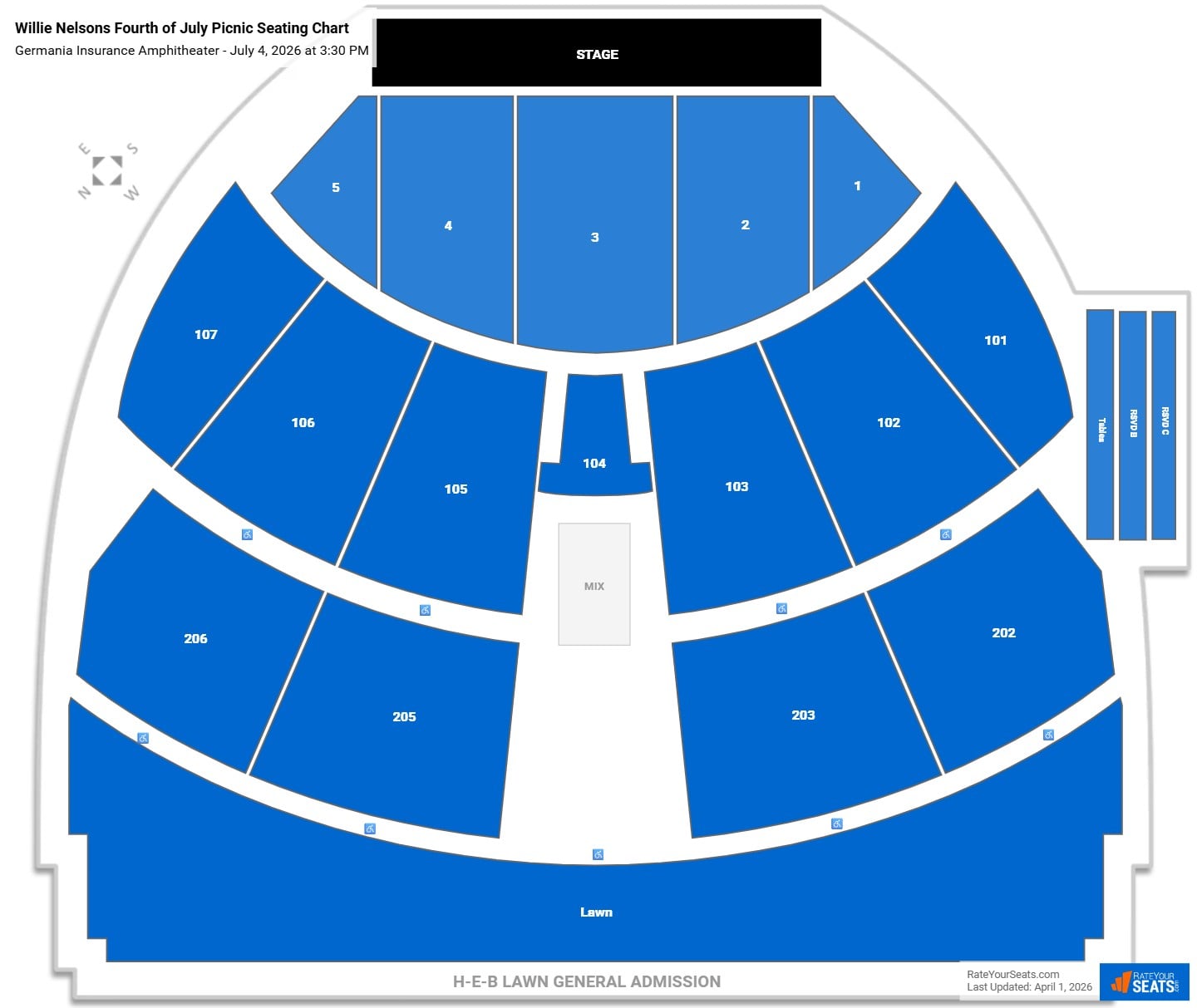 Willie Nelsons Fourth of July Picnic seating chart Germania Insurance Amphitheater