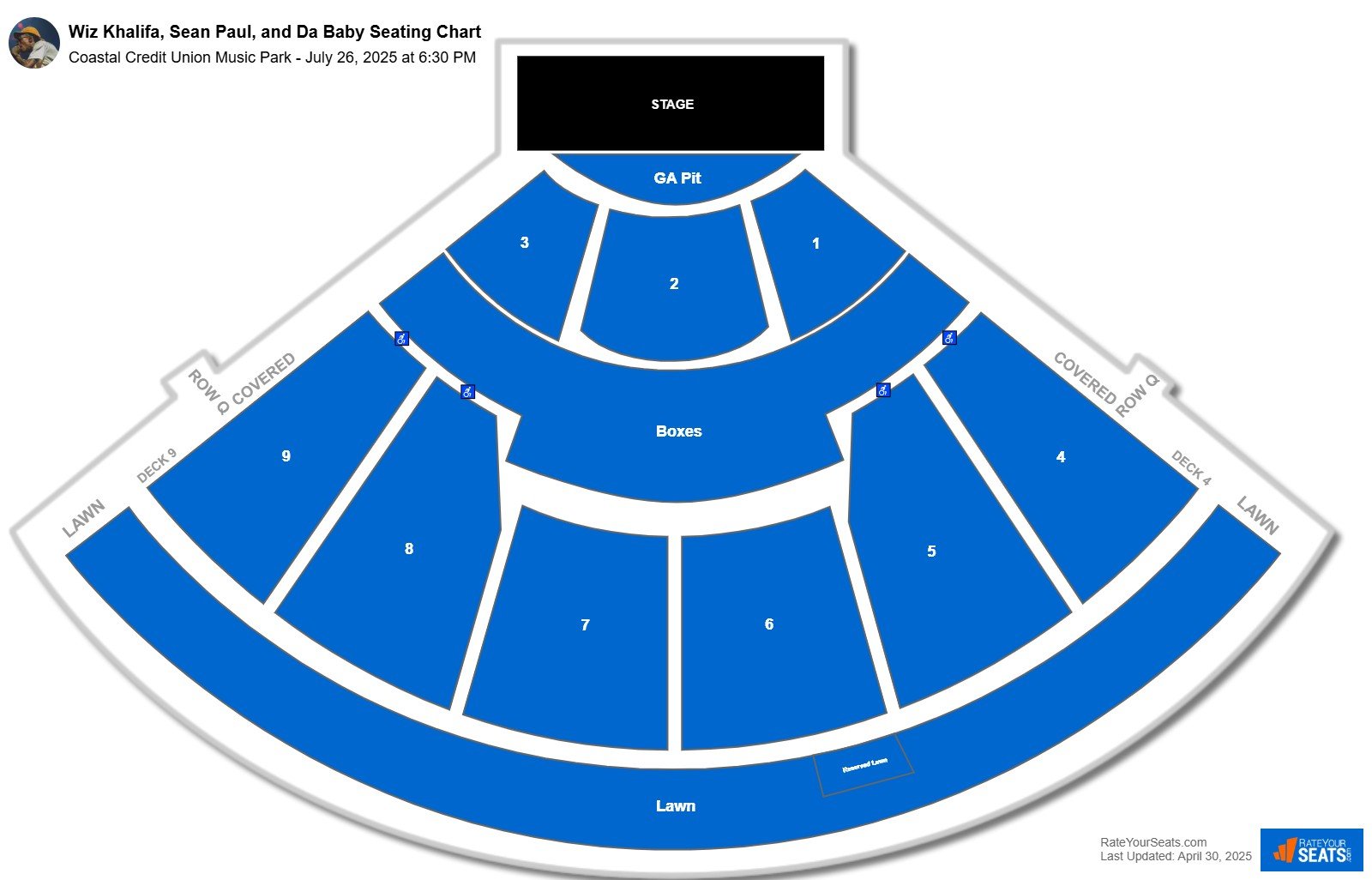 Wiz Khalifa, Sean Paul, and Da Baby seating chart Coastal Credit Union Music Park (at Walnut Creek)