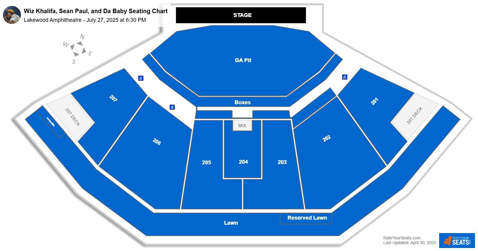 Wiz Khalifa, Sean Paul, and Da Baby seating chart Lakewood Amphitheatre