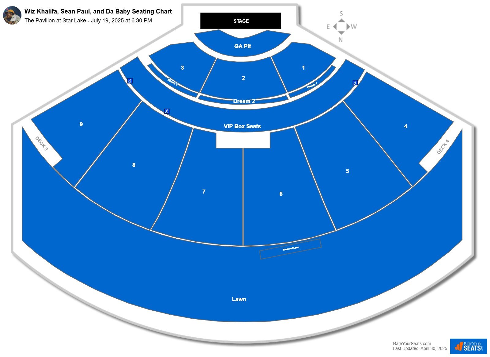 Wiz Khalifa, Sean Paul, and Da Baby seating chart The Pavilion at Star Lake