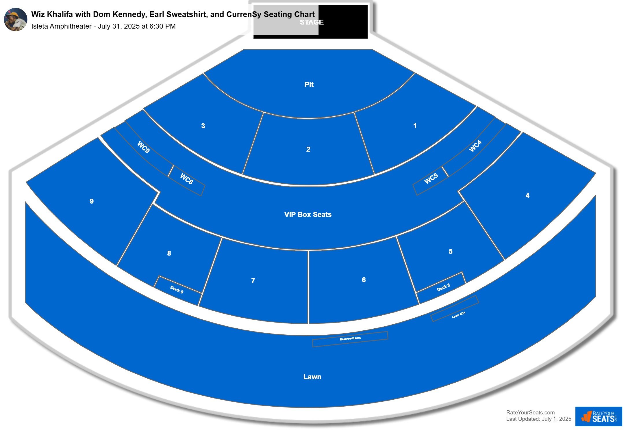 Wiz Khalifa with Dom Kennedy, Earl Sweatshirt, and CurrenSy seating chart Isleta Amphitheater